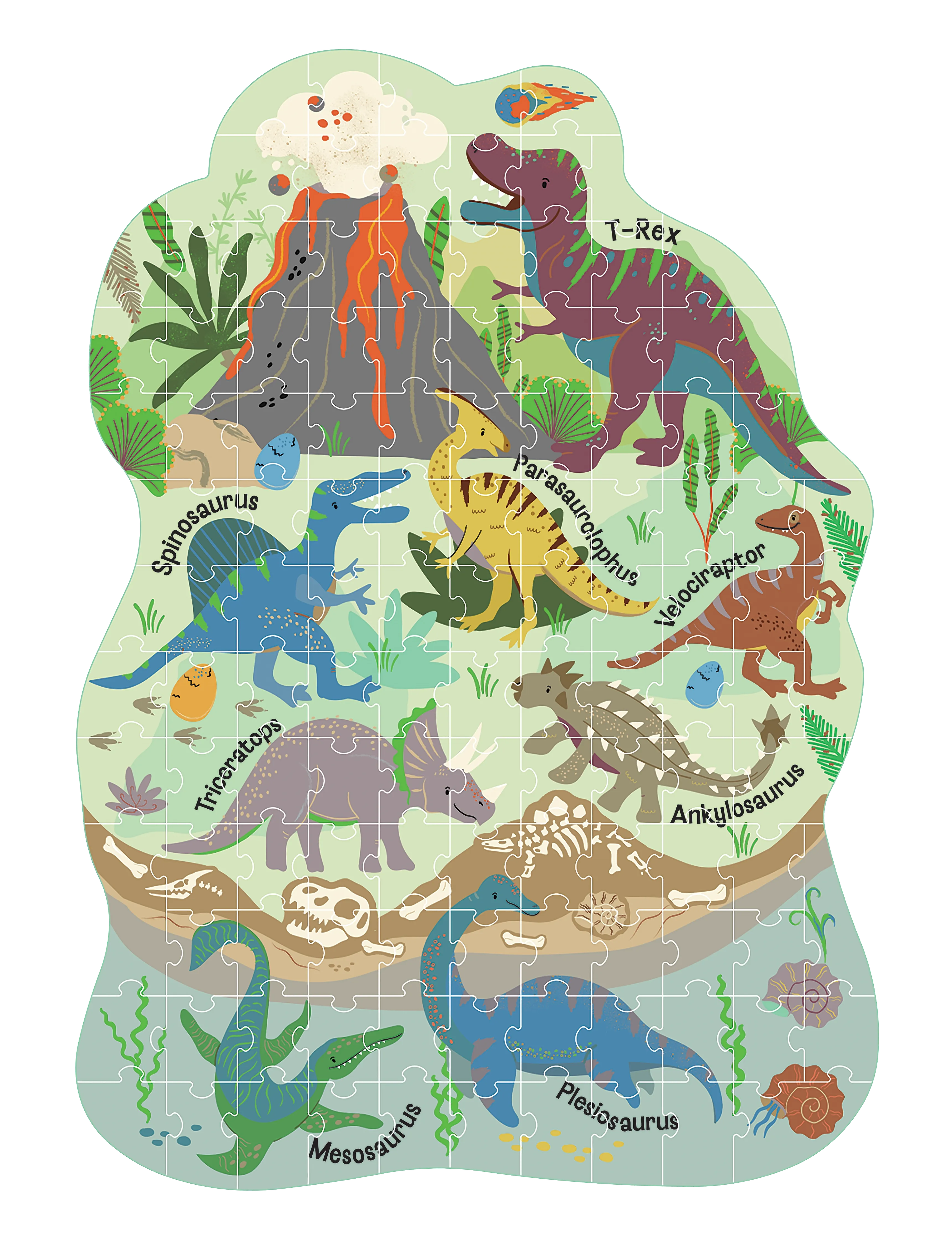 Floss & Rock - Shaped Puzzle 120 pcs. - Dino - classic puzzles - green - 0