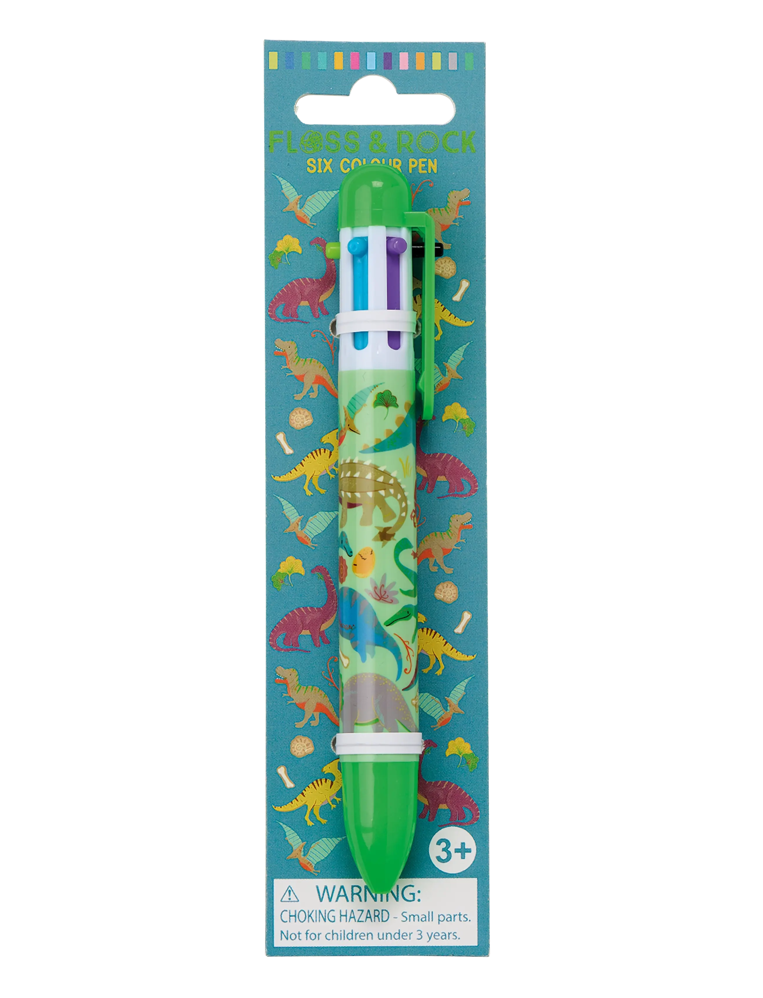 Floss & Rock Click Pen 6 Colour - Dino - Kodutööde nurk - GREEN / multi