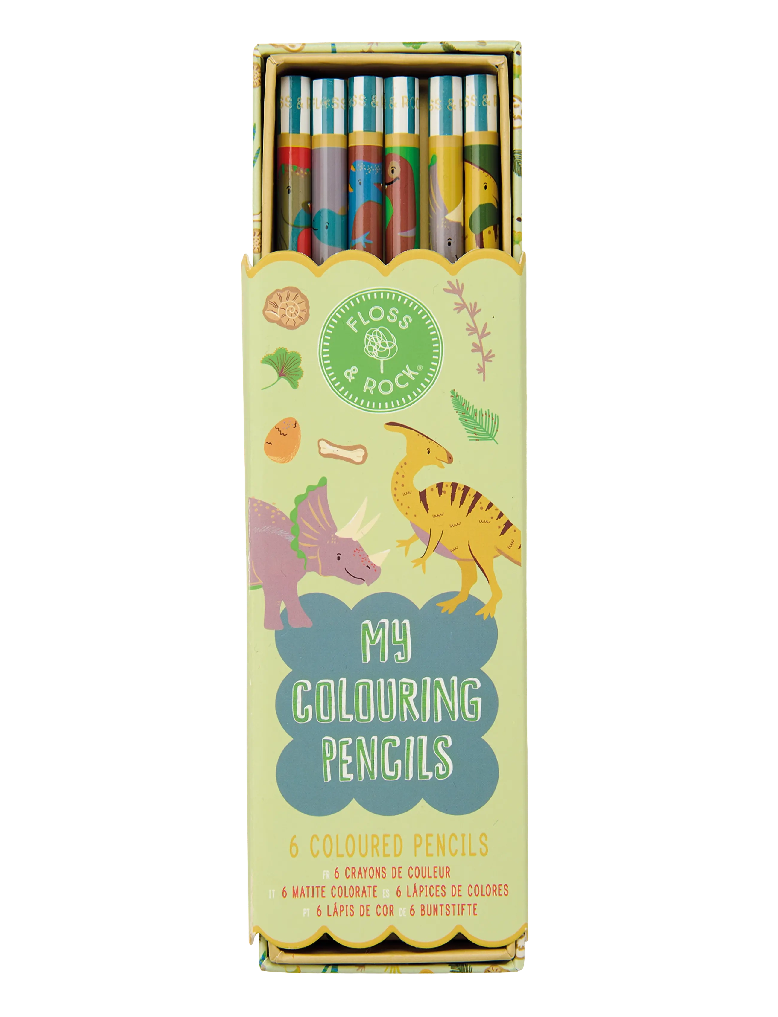 Floss & Rock Colouring Pencils 6 Pack - Dino - Kodutööde nurk - GREEN / green