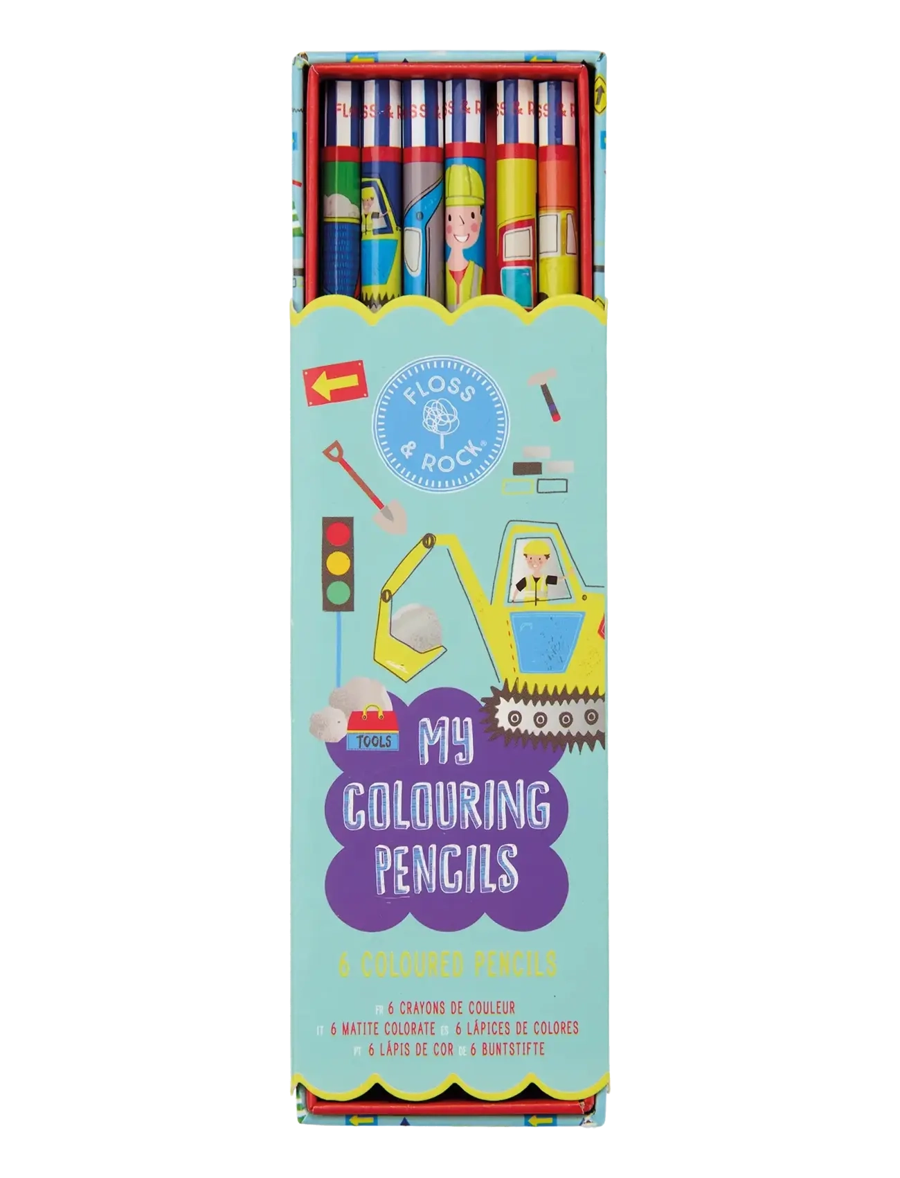 Floss & Rock Colouring Pencils 6 Pack - Construction - Kodutööde nurk - YELLOW / multi