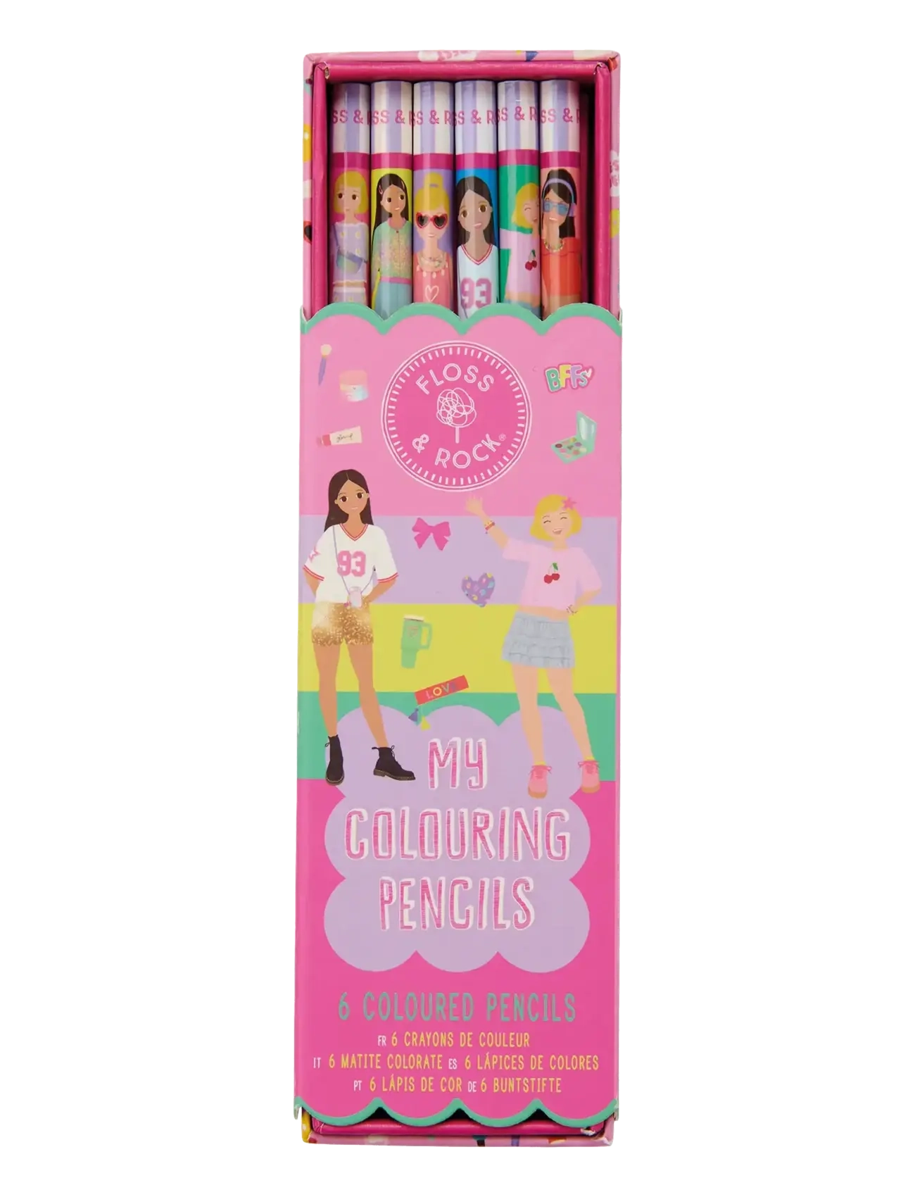 Floss & Rock Colouring Pencils 6 Pack - Fashion Friends - Kodutööde nurk - PINK / pink/rose