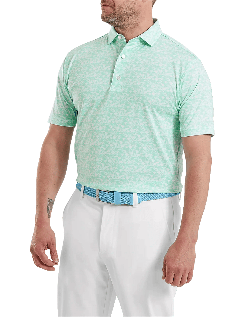 FootJoy - Hidden Palm Print Lisle - oberteile & t-shirts - sea glass / white - 0