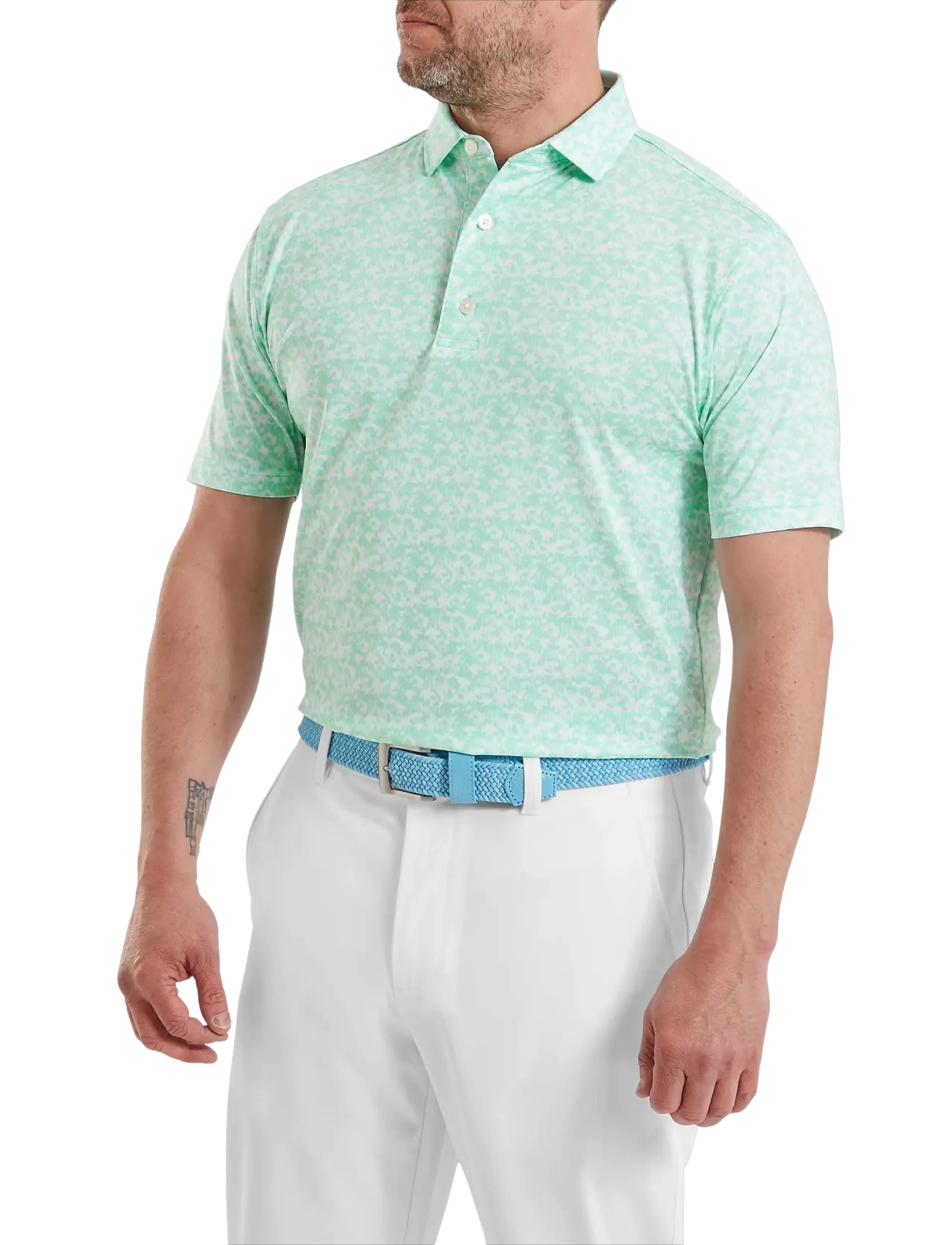 FootJoy Hidden Palm Print Lisle - Pikéer - SEA GLASS / WHITE / green