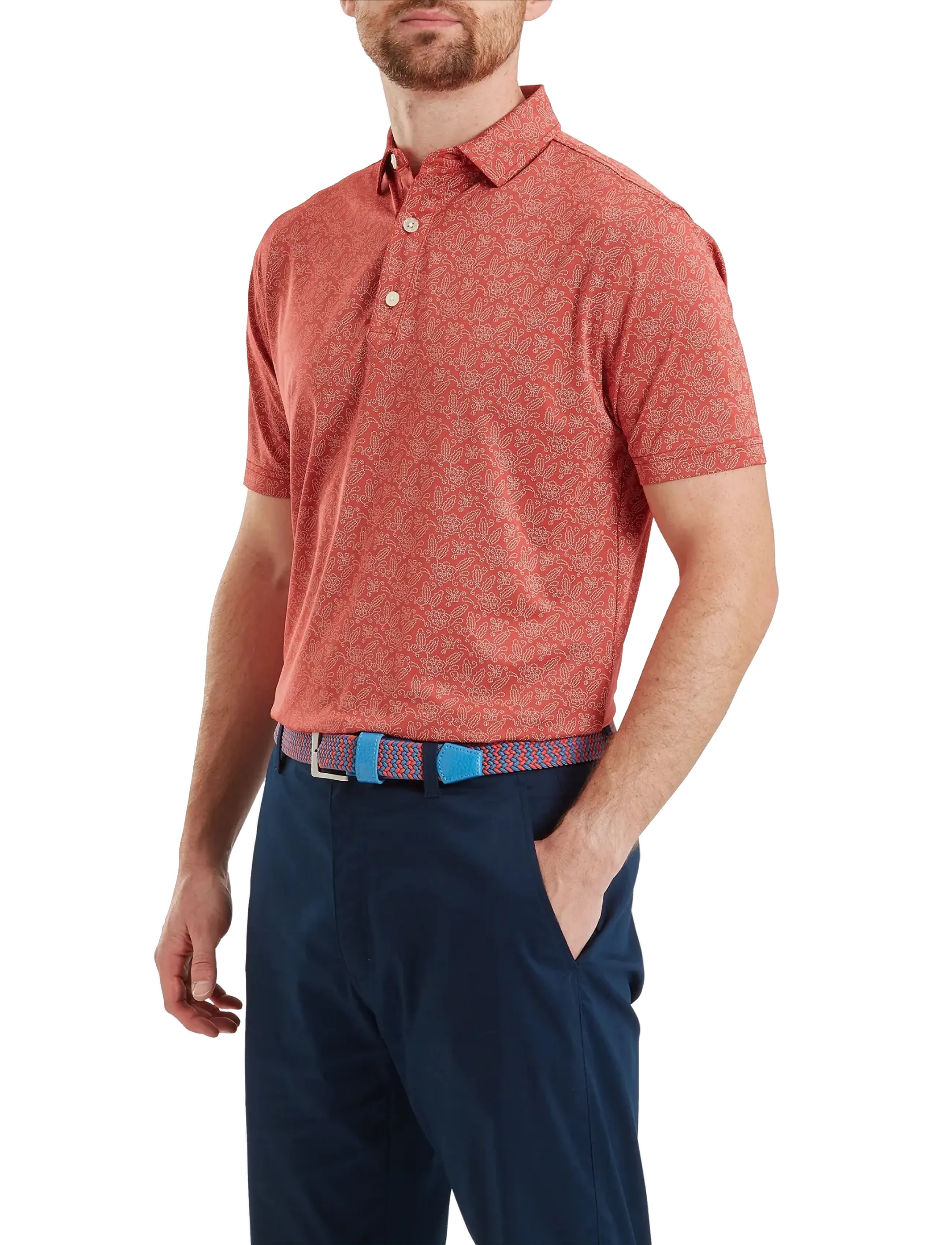 FootJoy Wingtip Floral Lisle, M, Coral, Sport Polos > Sport Short-sleeved Polos, Herre