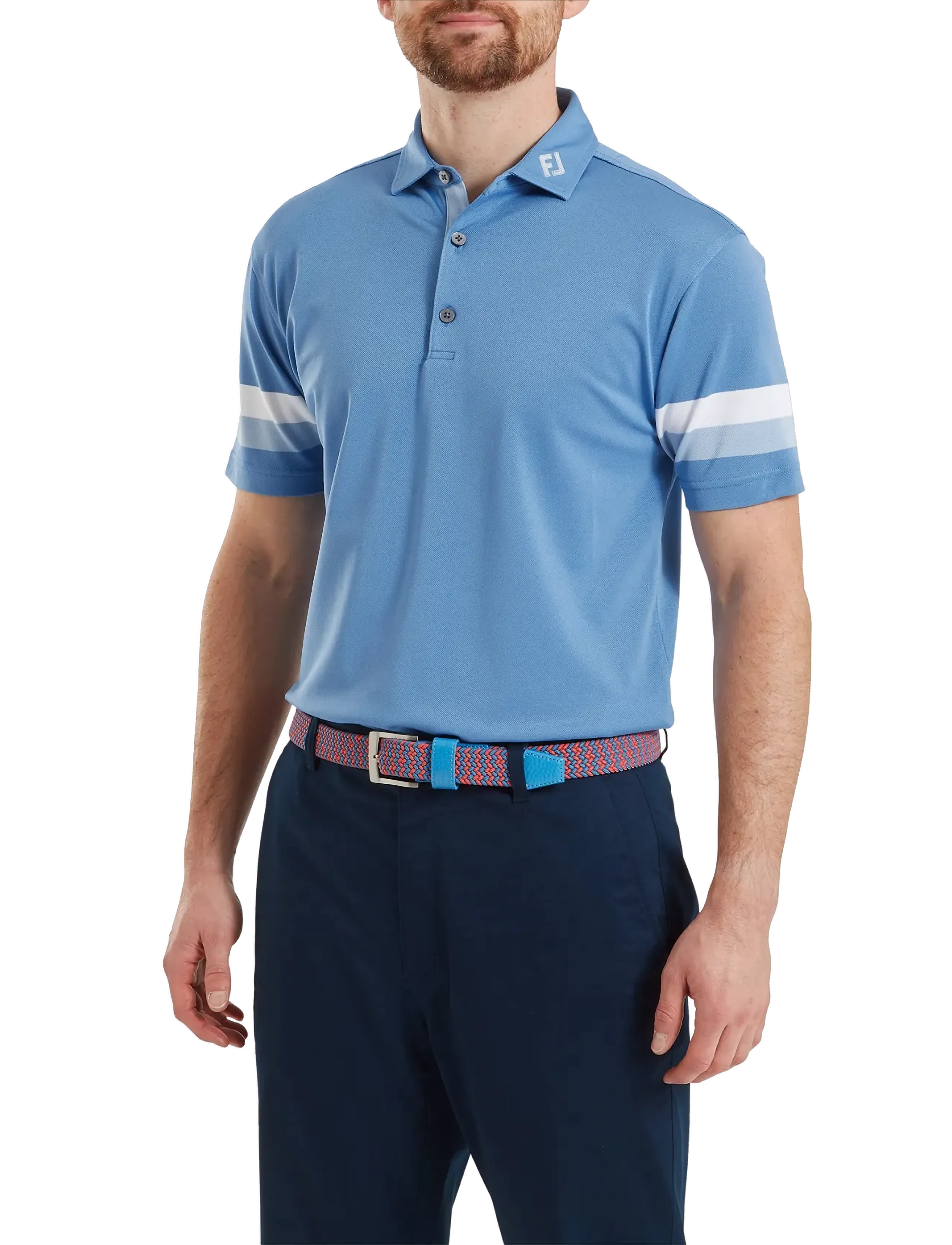 FootJoy Sleeve Stripe Pique, S, Blue, Sport Polos > Sport Short-sleeved Polos, Herre