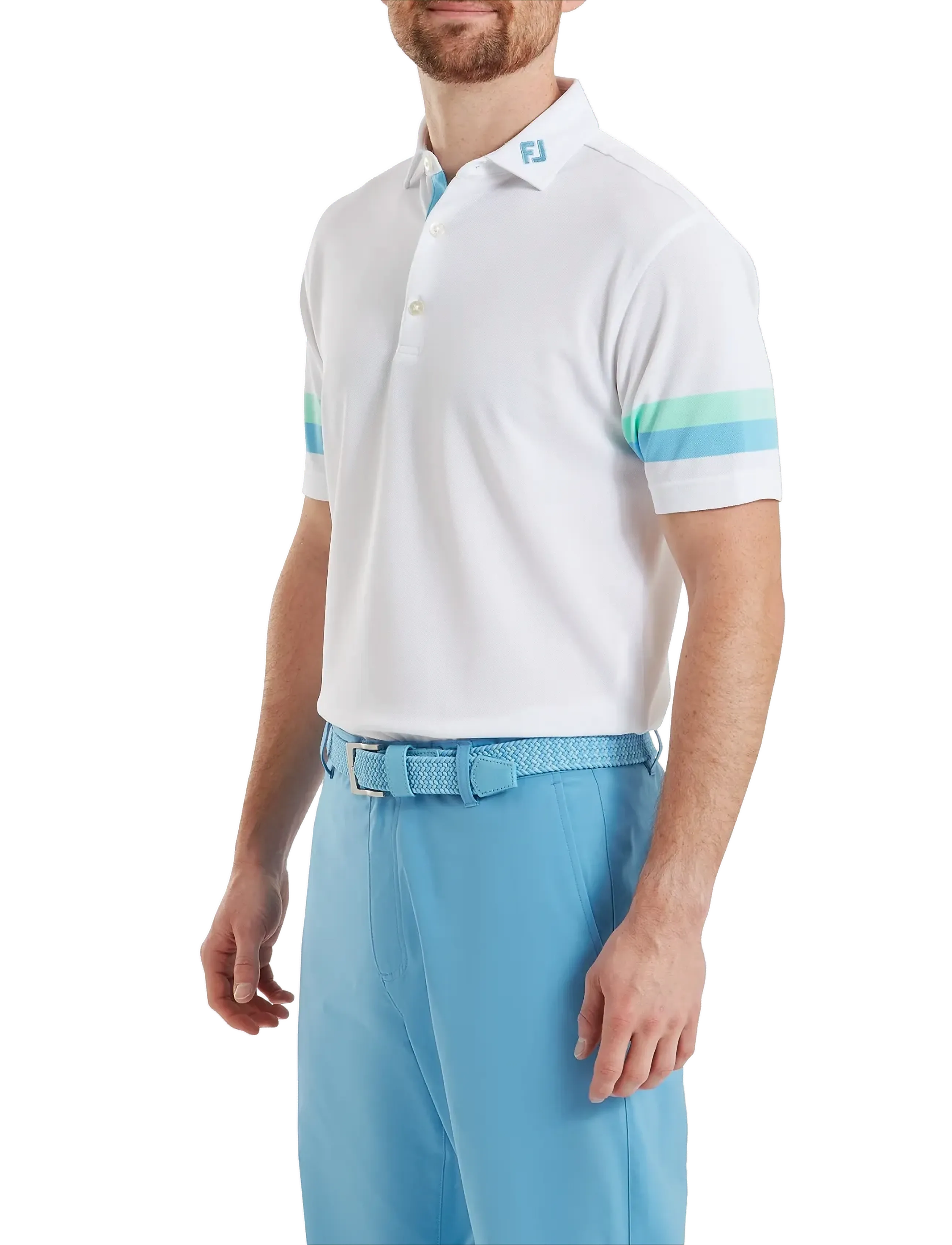 FootJoy Sleeve Stripe Pique, S, White, Sport Polos > Sport Short-sleeved Polos, Herre