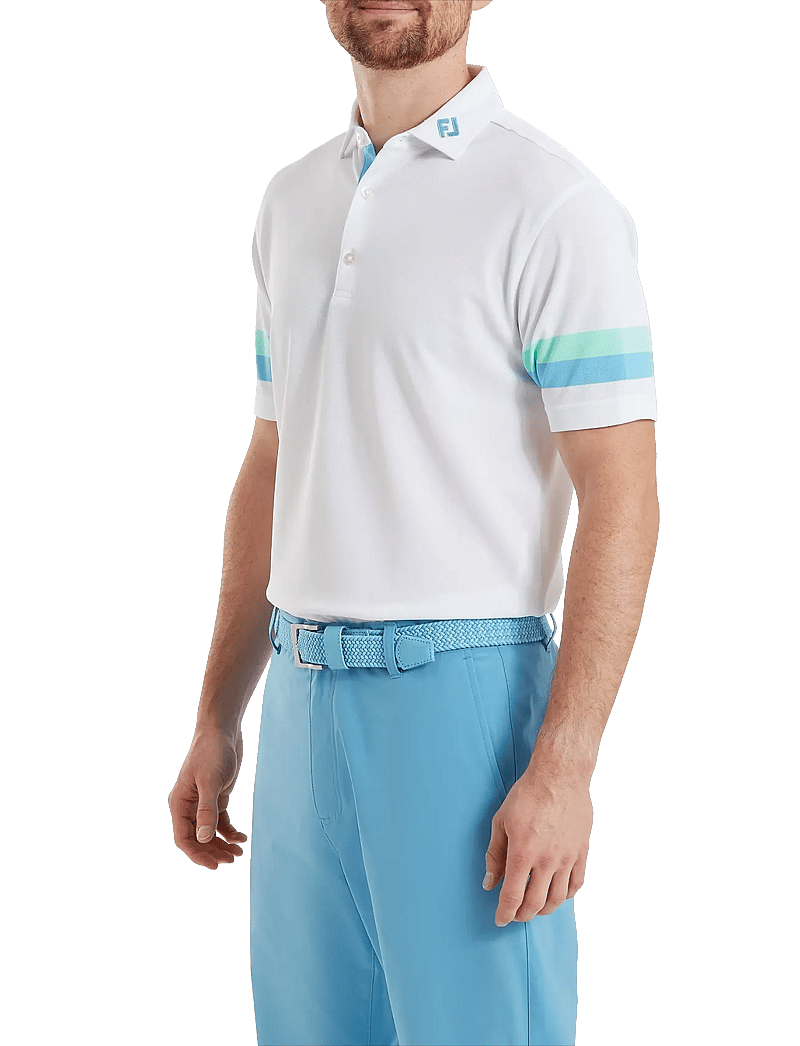 FootJoy - Sleeve Stripe Pique - oberteile & t-shirts - white / blue reef / sea glass - 0