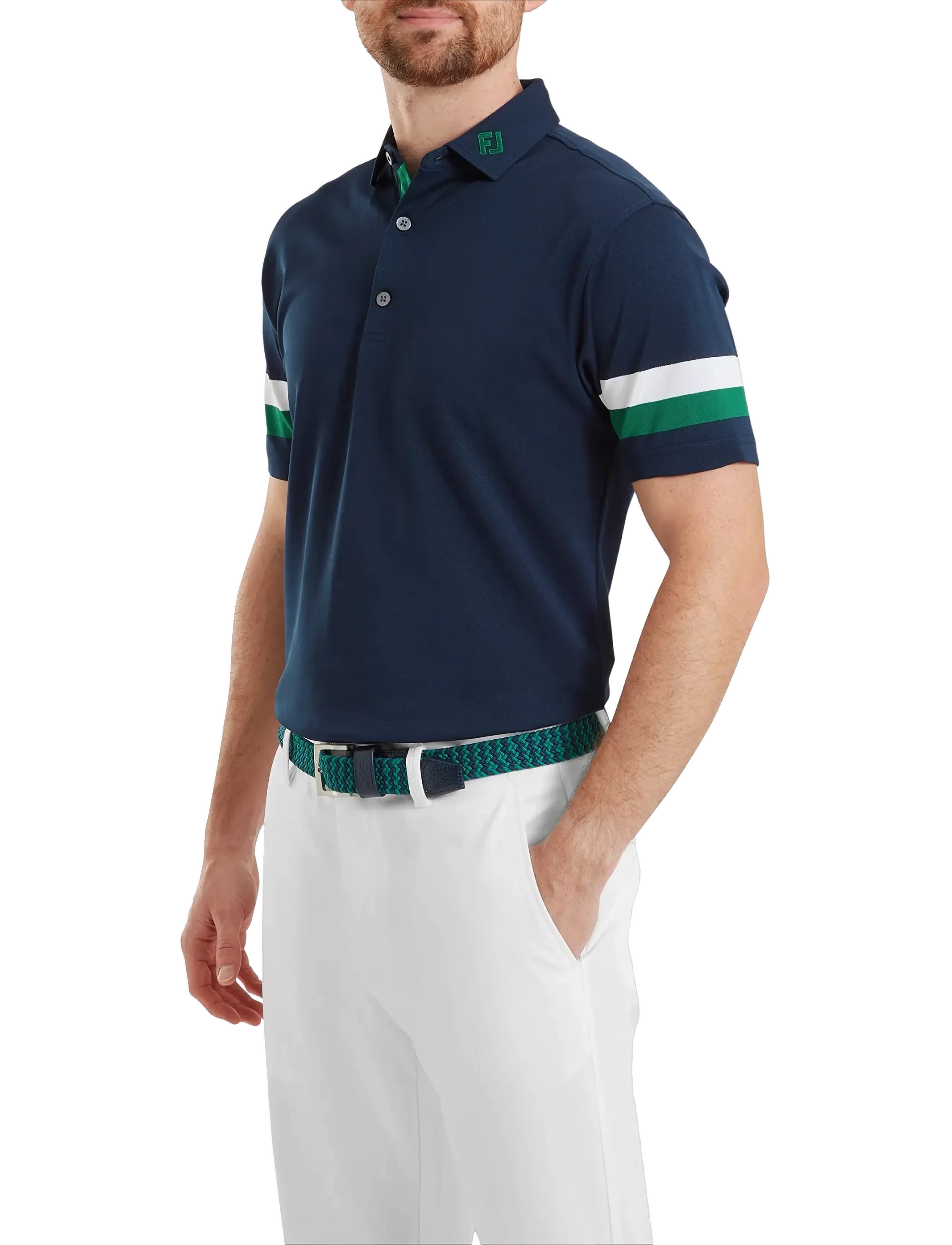 FootJoy Sleeve Stripe Pique, M, Navy, Sport Polos > Sport Short-sleeved Polos, Herre