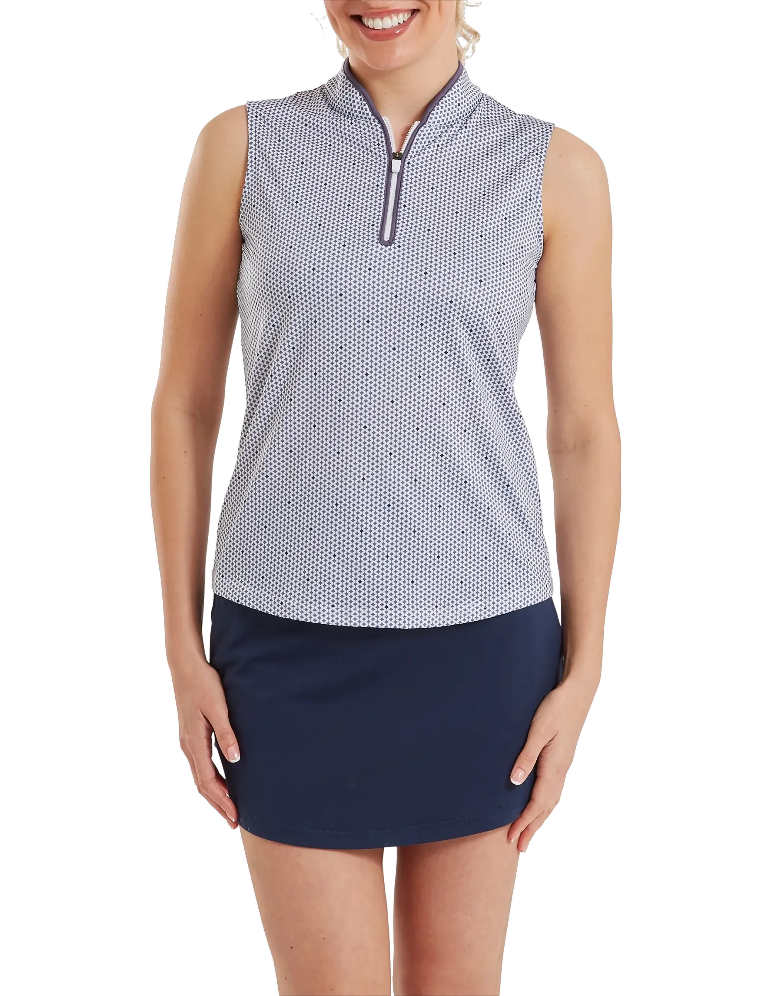 FootJoy Zip Front Tank Printed - T-shirts & Toppar - NAVY / WHITE / DUSTY VIOLET / multi