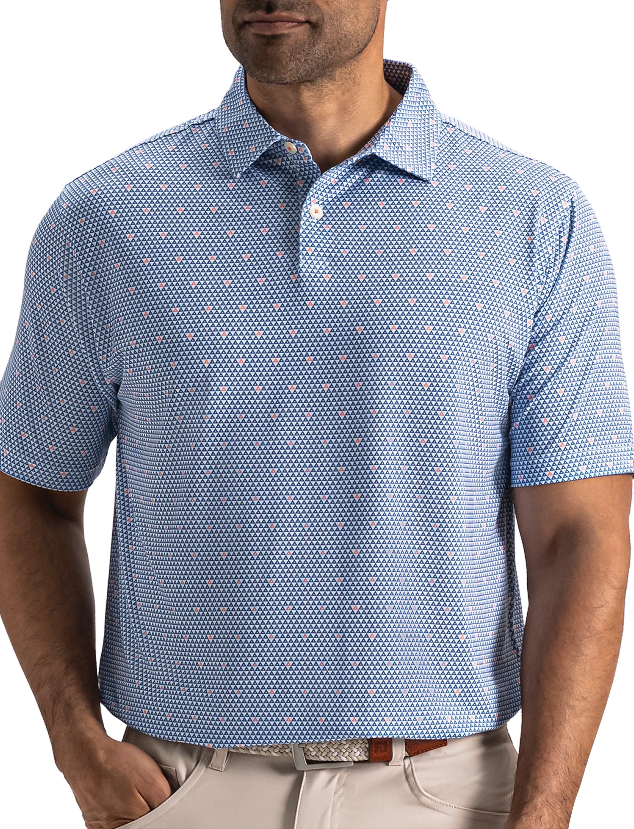 FootJoy Order Geometric Lisle, Mænd, Geometrisk Poloshirt, Blå, Str: L