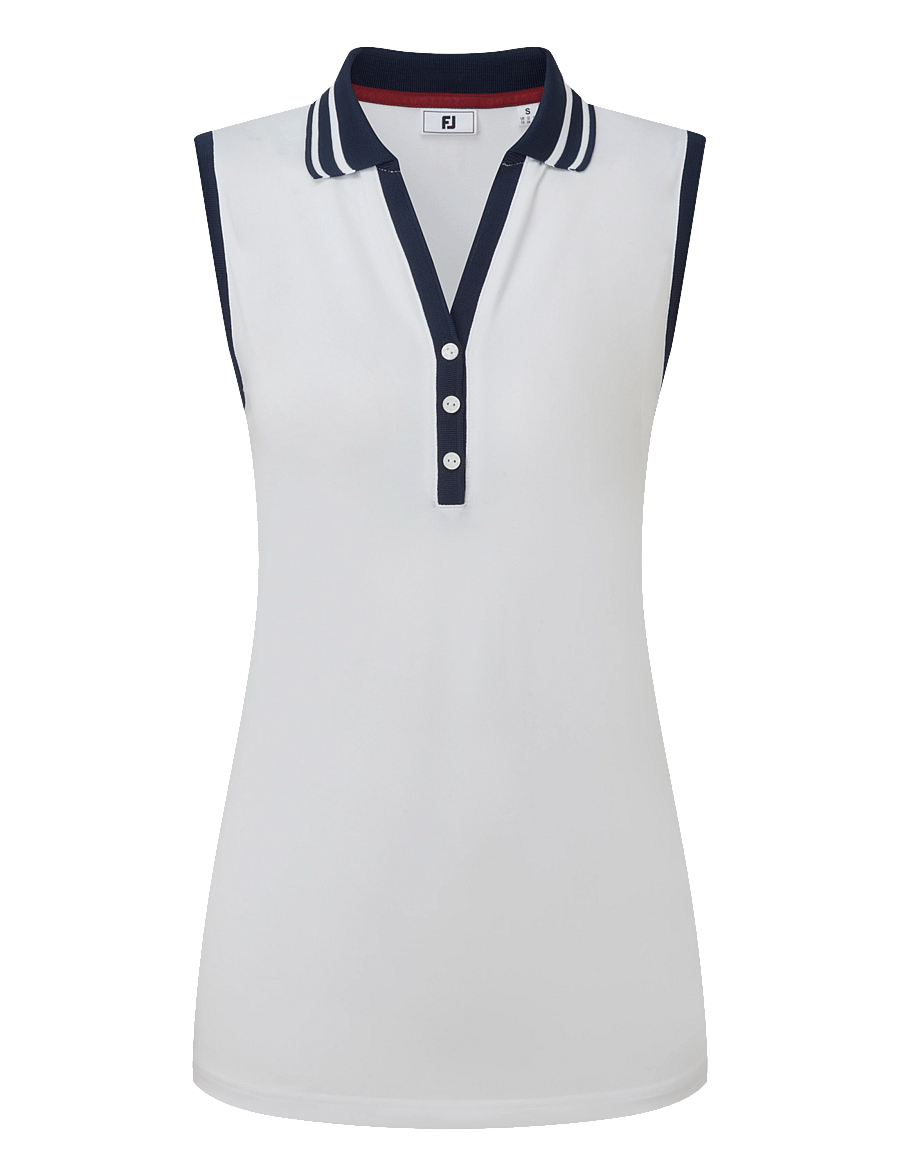 FootJoy - Contrast Rib Knit Sleeveless Polo - oberteile & t-shirts - white / navy - 1