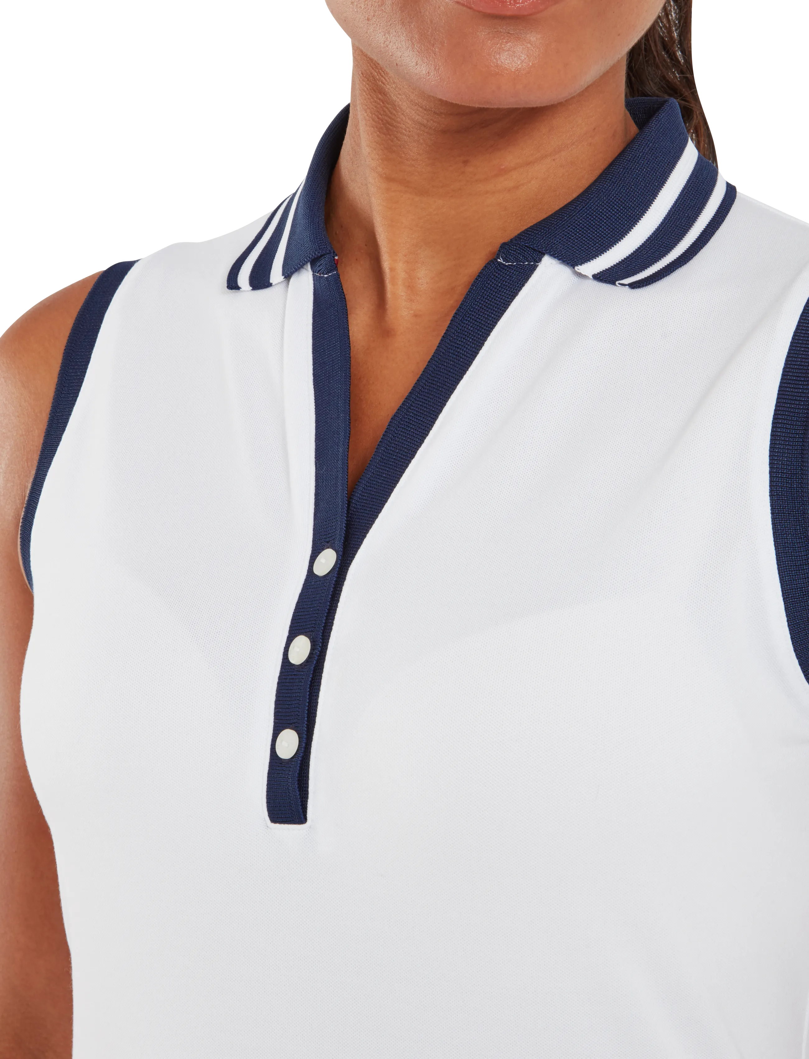 FootJoy - Contrast Rib Knit Sleeveless Polo - oberteile & t-shirts - white / navy - 4