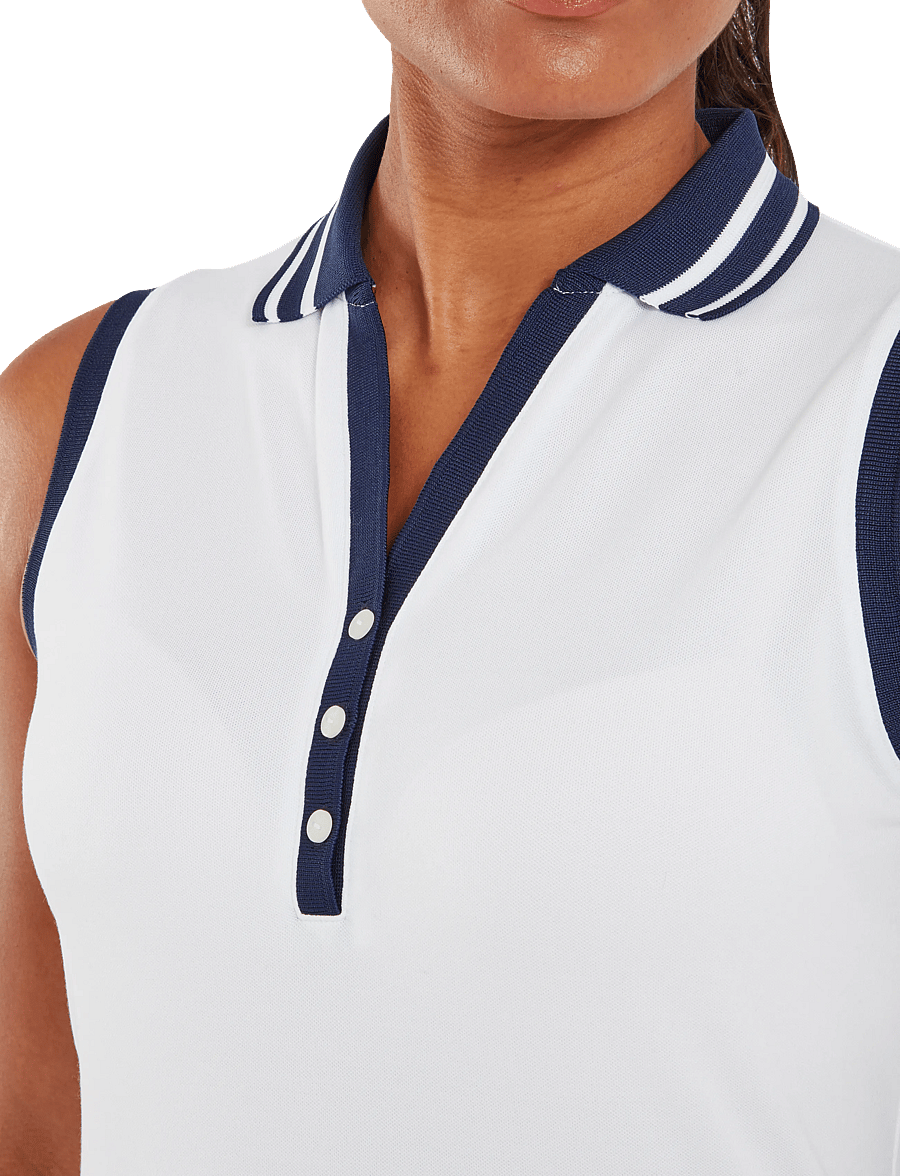 FootJoy - Contrast Rib Knit Sleeveless Polo - oberteile & t-shirts - white / navy - 4