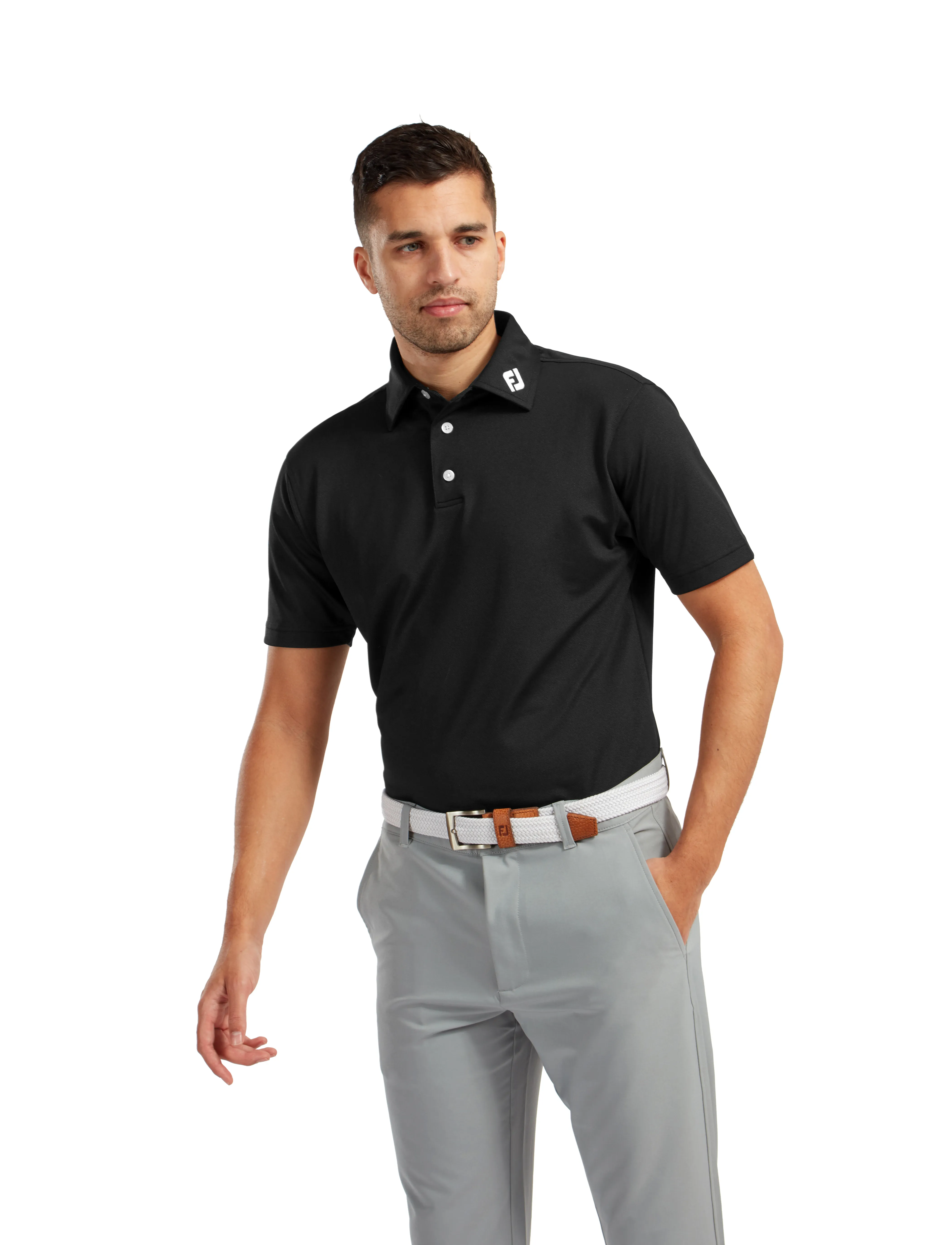 FootJoy Stretch Pique Solid, L, Black, Sport Polos > Sport Short-sleeved Polos, Herre
