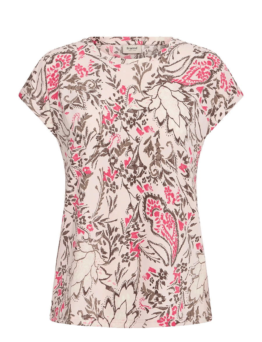 Fransa - FRSEEN TEE 1 - t-shirts - femi bouquet lotus - 0