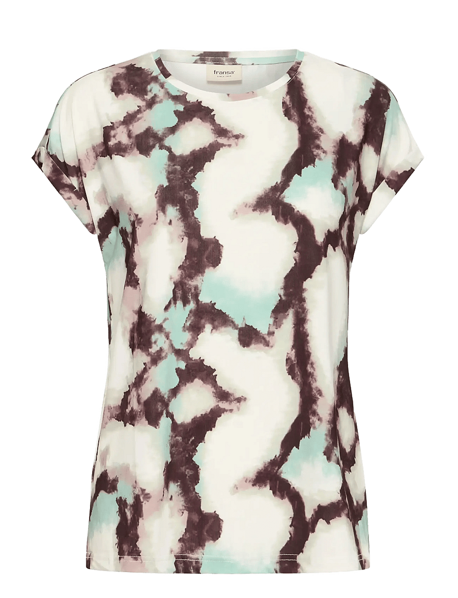 Fransa - FRSEEN TEE 1 - t-shirts - marble creme d. menthe - 1