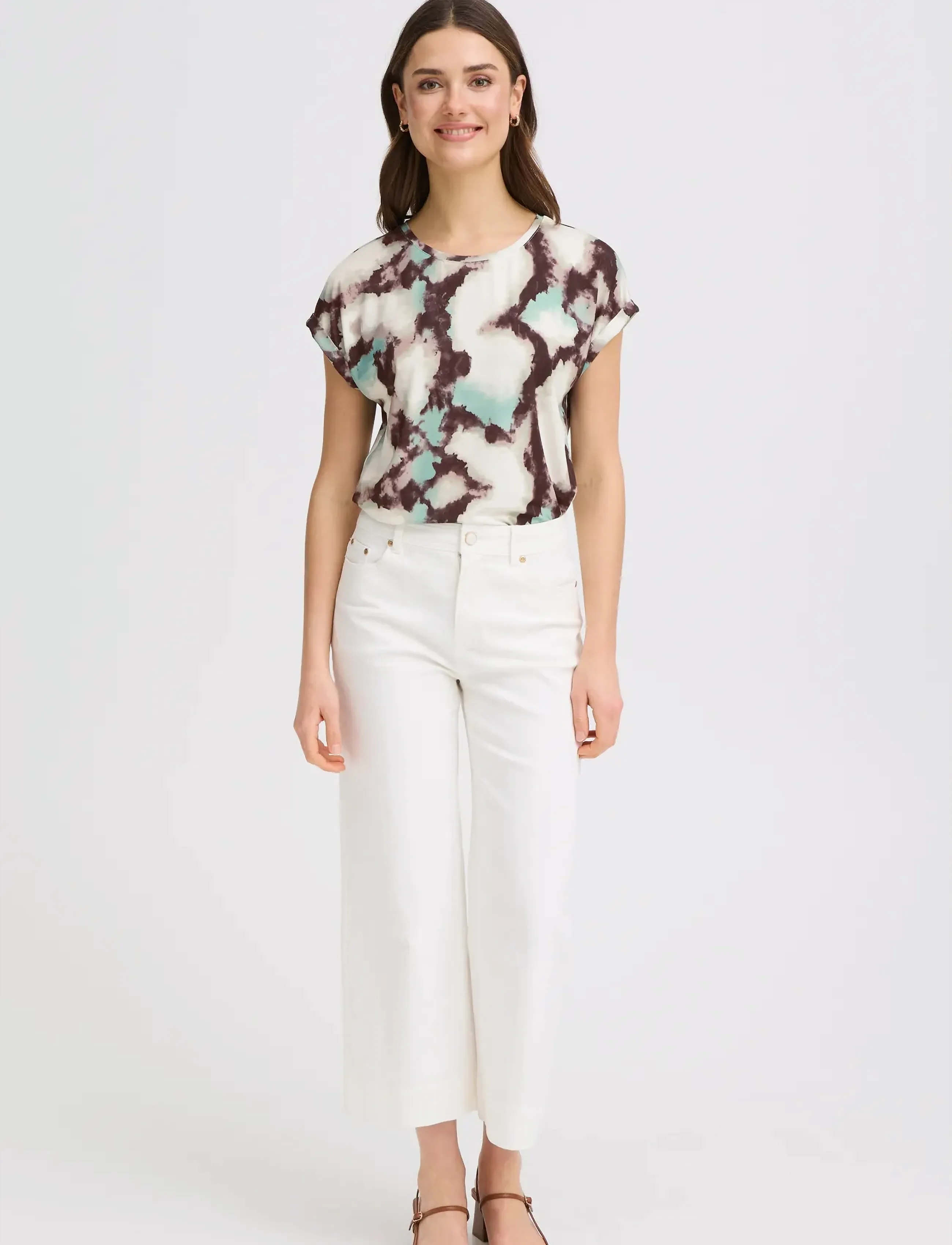 Fransa FRSEEN TEE 1 - T-shirts & Hauts - MARBLE CREME D. MENTHE / cream