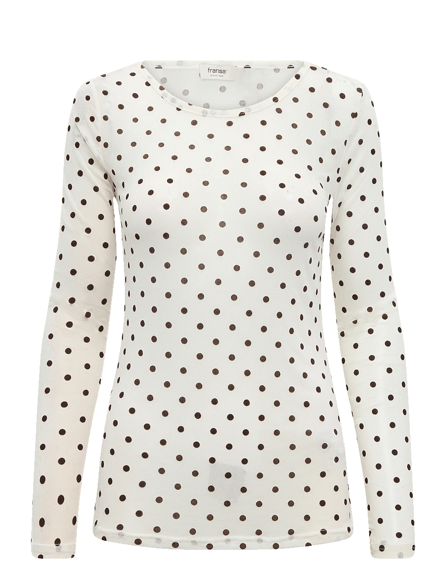 Fransa - FRDETA TEE 1 - långärmade toppar - white w. brown dots - 0