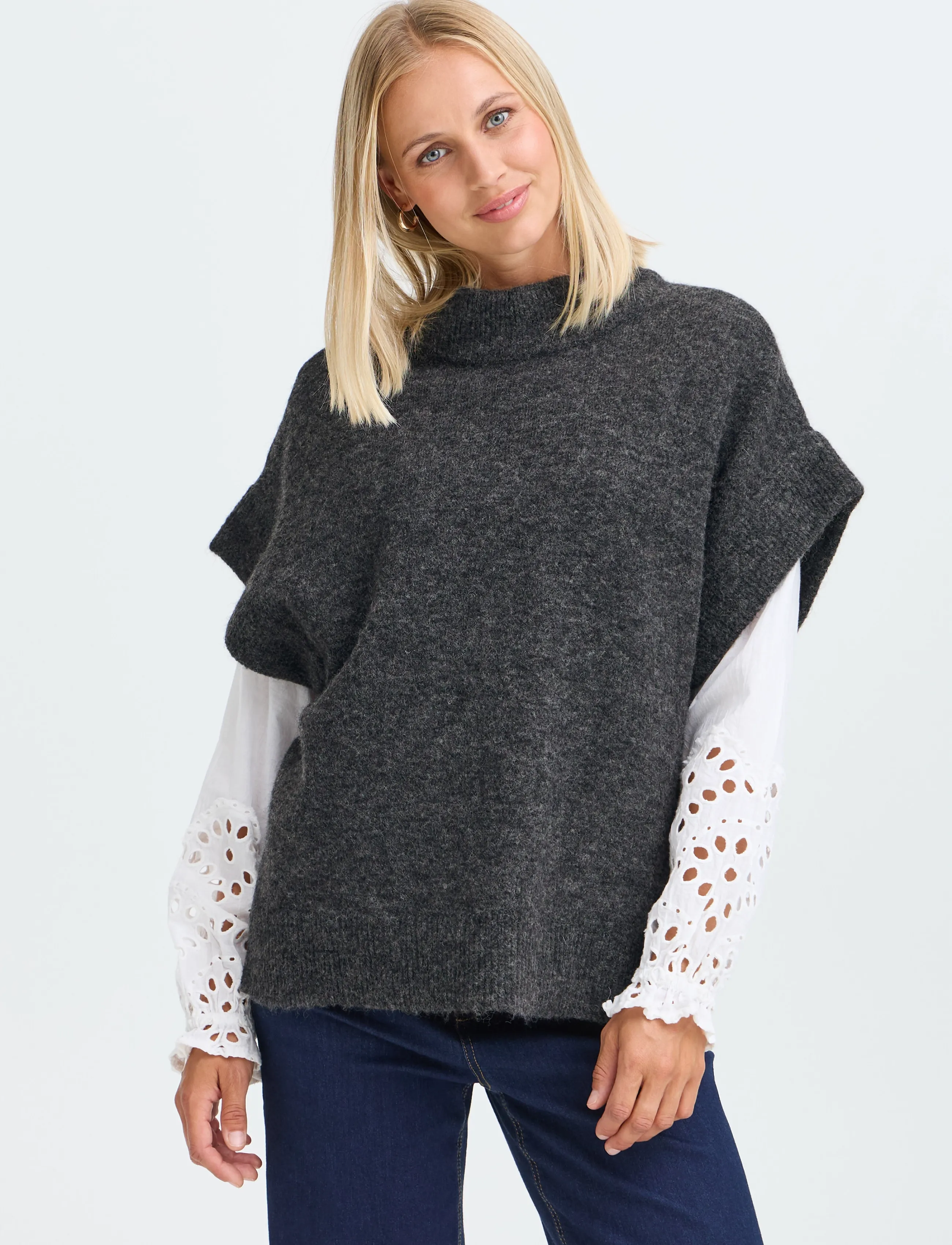 Fransa - FRSANNY VE 1 - strikveste - charcoal gray melange - 3