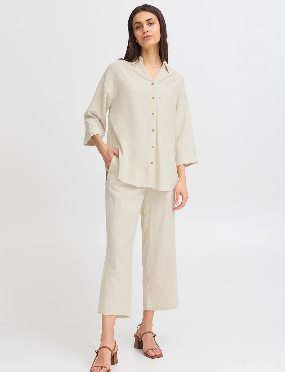 Fransa - FRJUNA CU 1 - linnebyxor - birch melange - 4