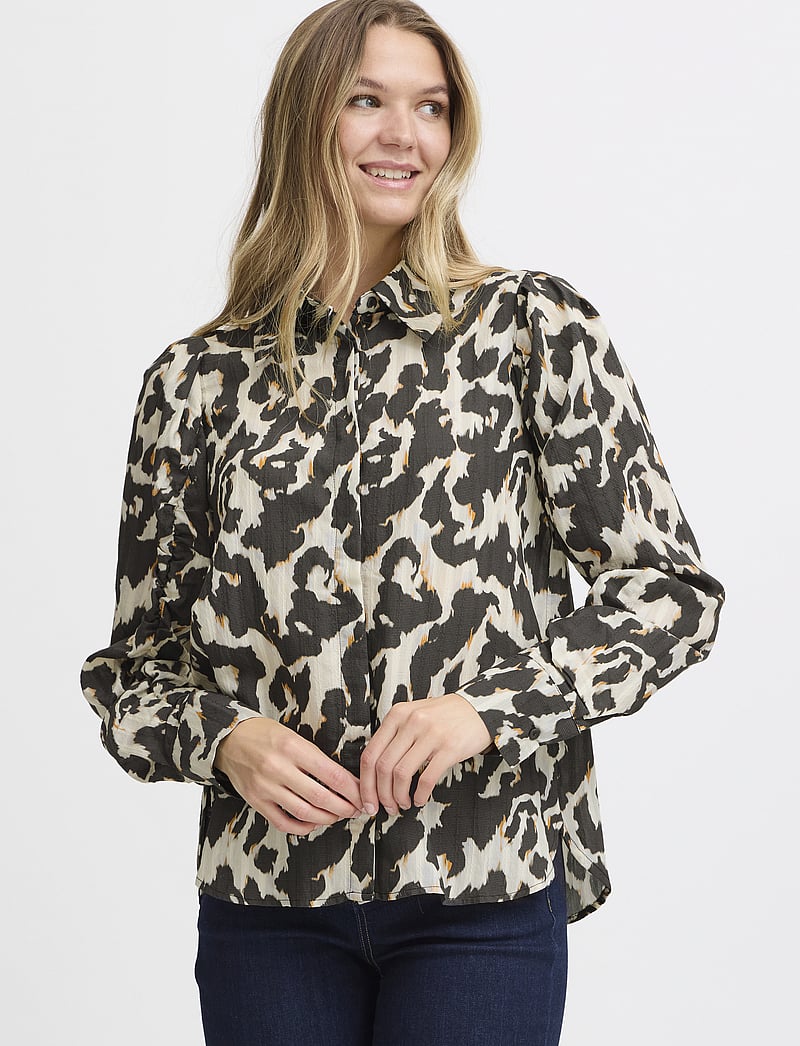 Fransa - FRLELU SH 1 - long sleeved blouses - black aop ao24 02e - 3