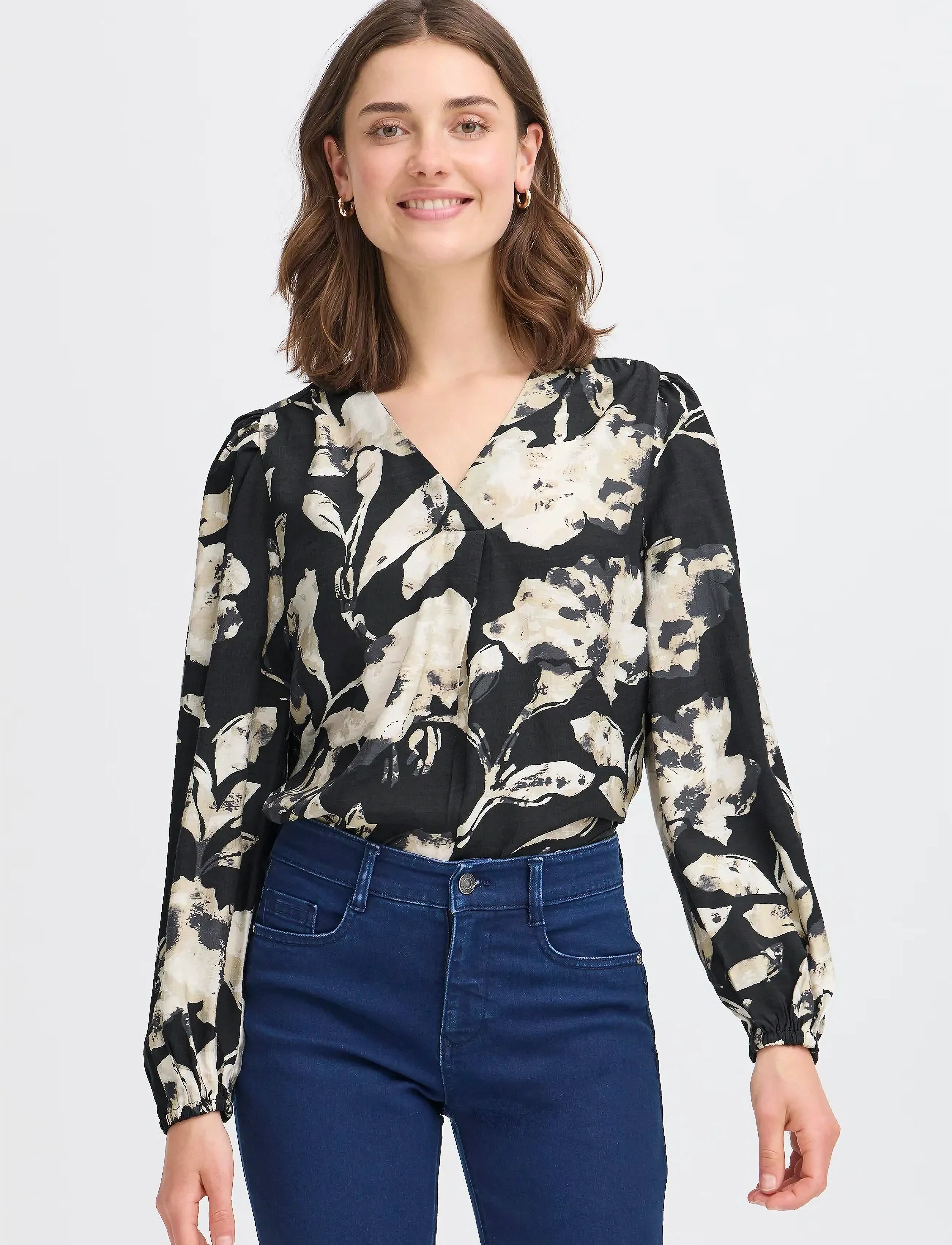 Fransa - FRARIANA BL 4 - blūzes ar garām piedurknēm - dis floral black - 4