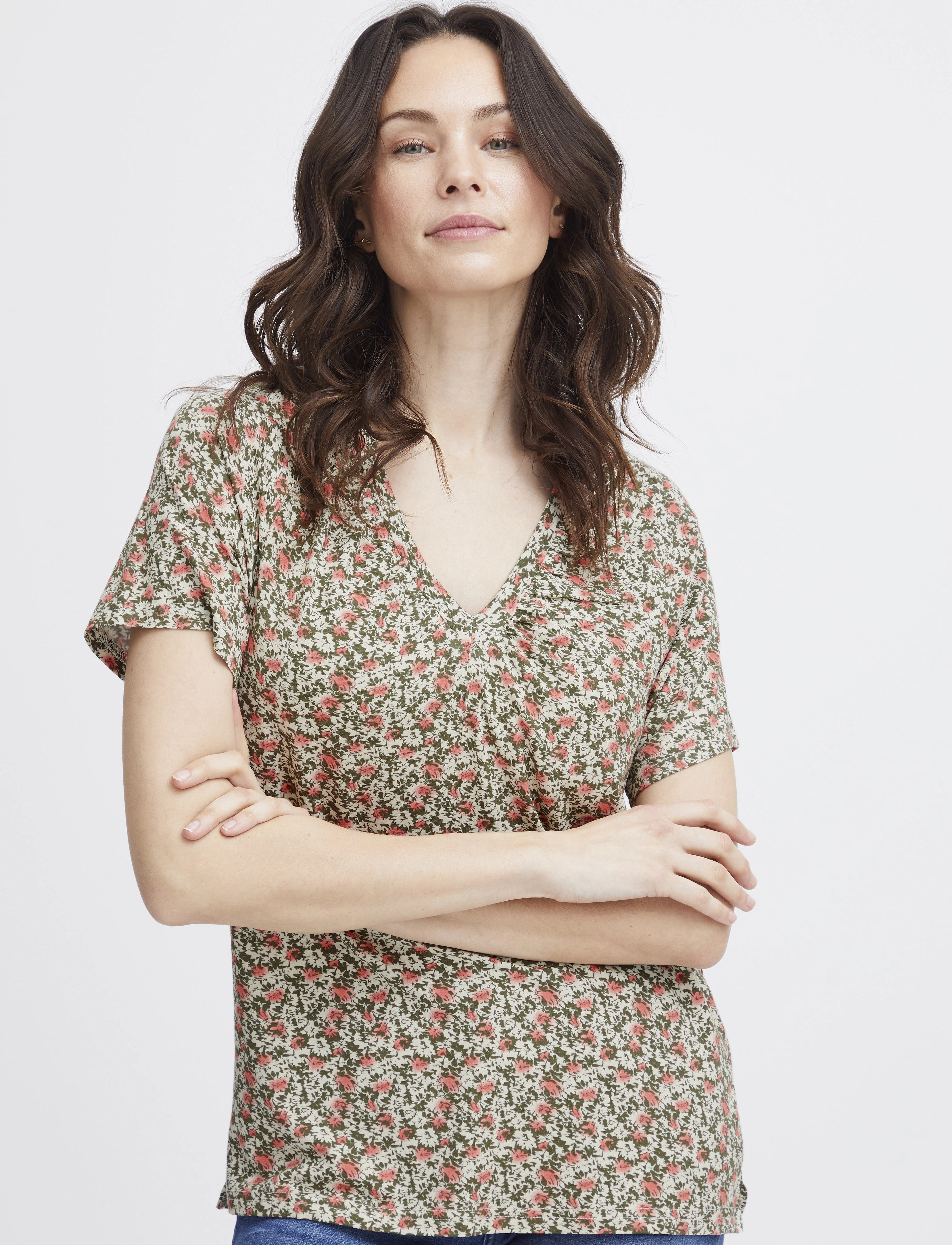 Fransa - FRSANIE TEE 1 - laveste priser - loden greeen flower aop hs24 - 3
