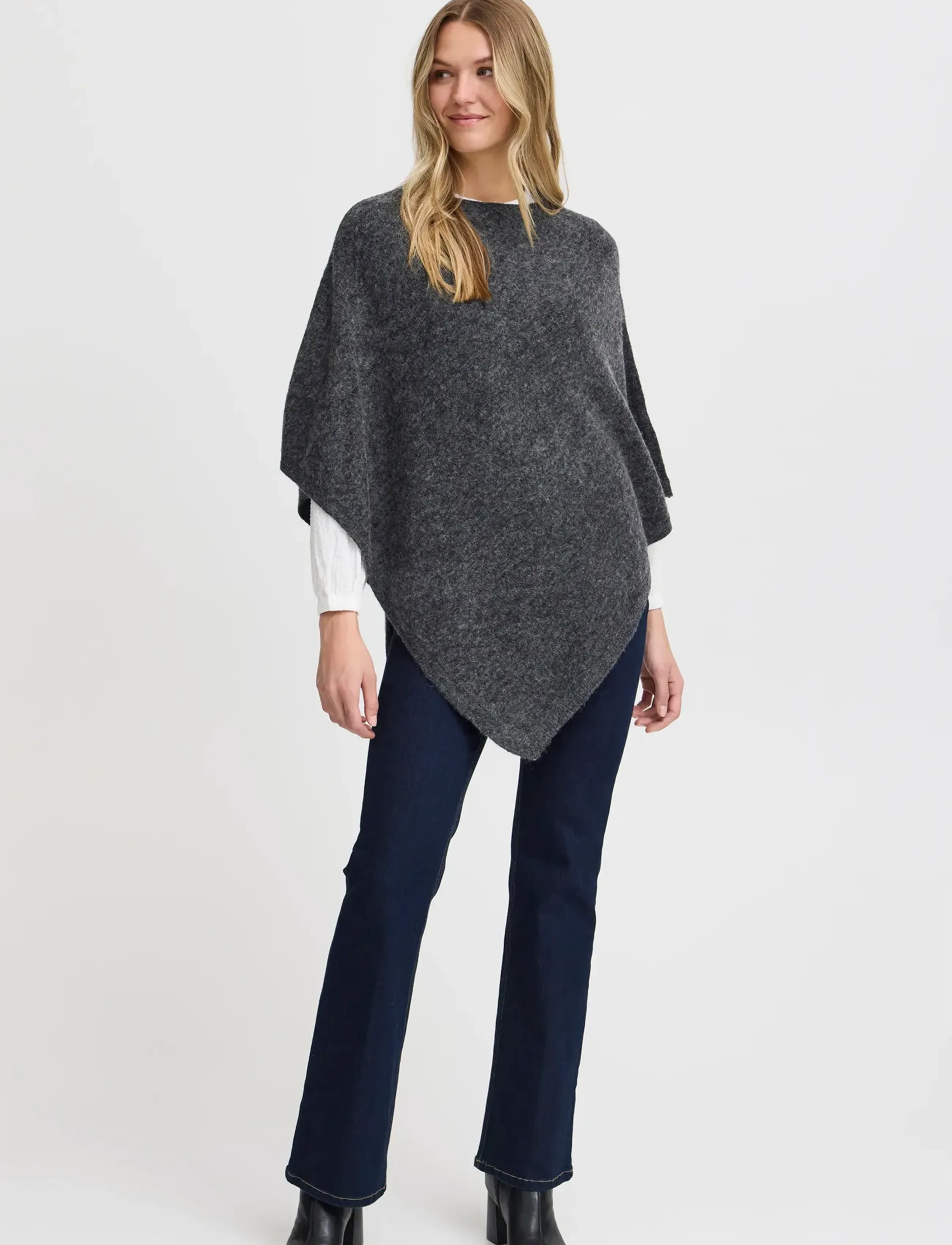 Fransa Frsanny Po 1, Kvinder, Strikket Poncho, Grå, Str: ONE SIZE