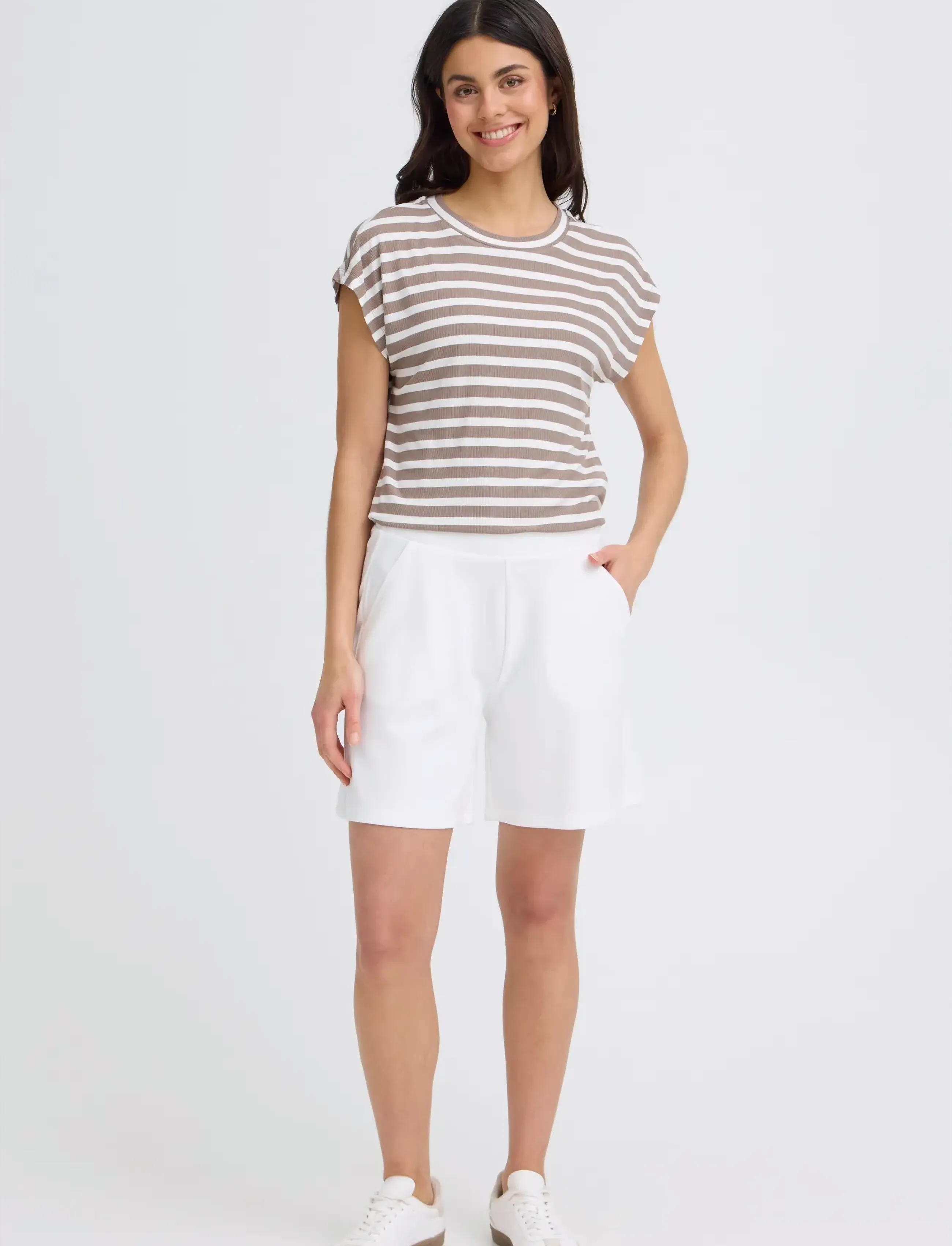 Fransa FRCANO TEE 1 - T-shirts & Toppar - MOUNTAIN STRIPE / beige