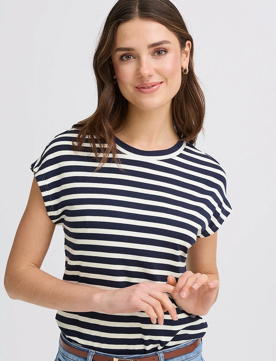 Fransa - FRCANO TEE 1 - t-shirts - navy b. stripe - 5