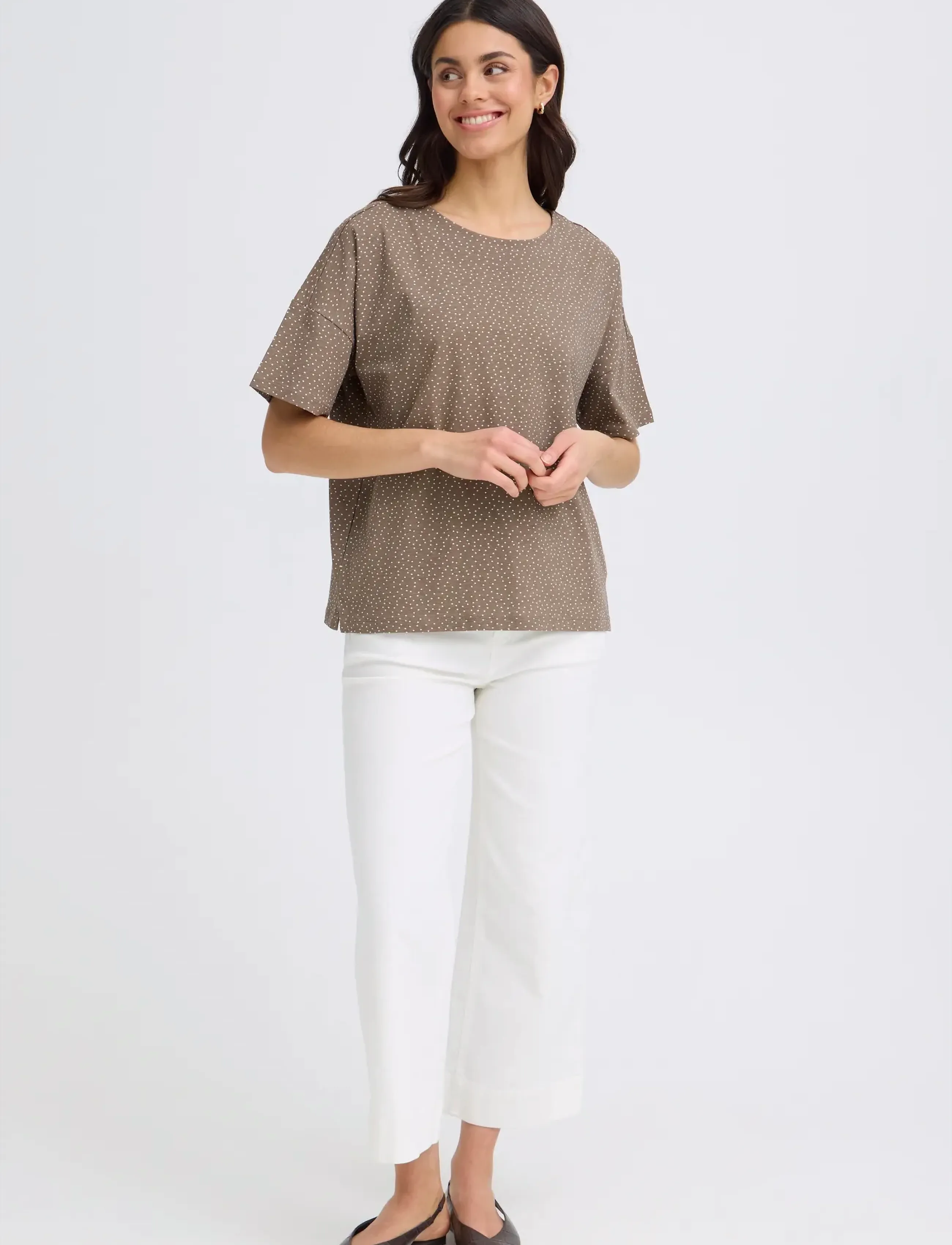 Fransa FRSIVA TEE 7 - T-shirts - DOT DOTS MOUNTAIN T. WHITE DOT / brown