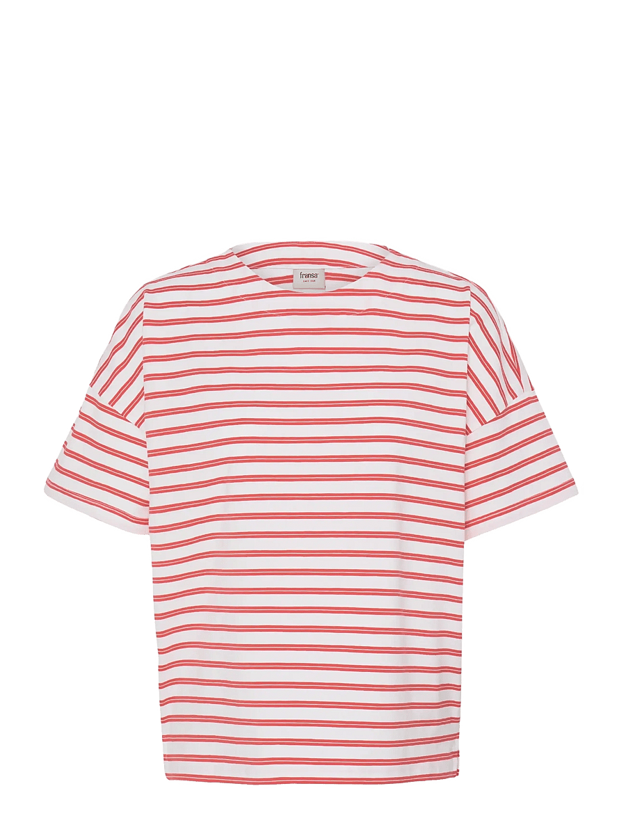 Fransa - FRSIVA TEE 7 - t-shirts - hibiscus twin stripe - 1