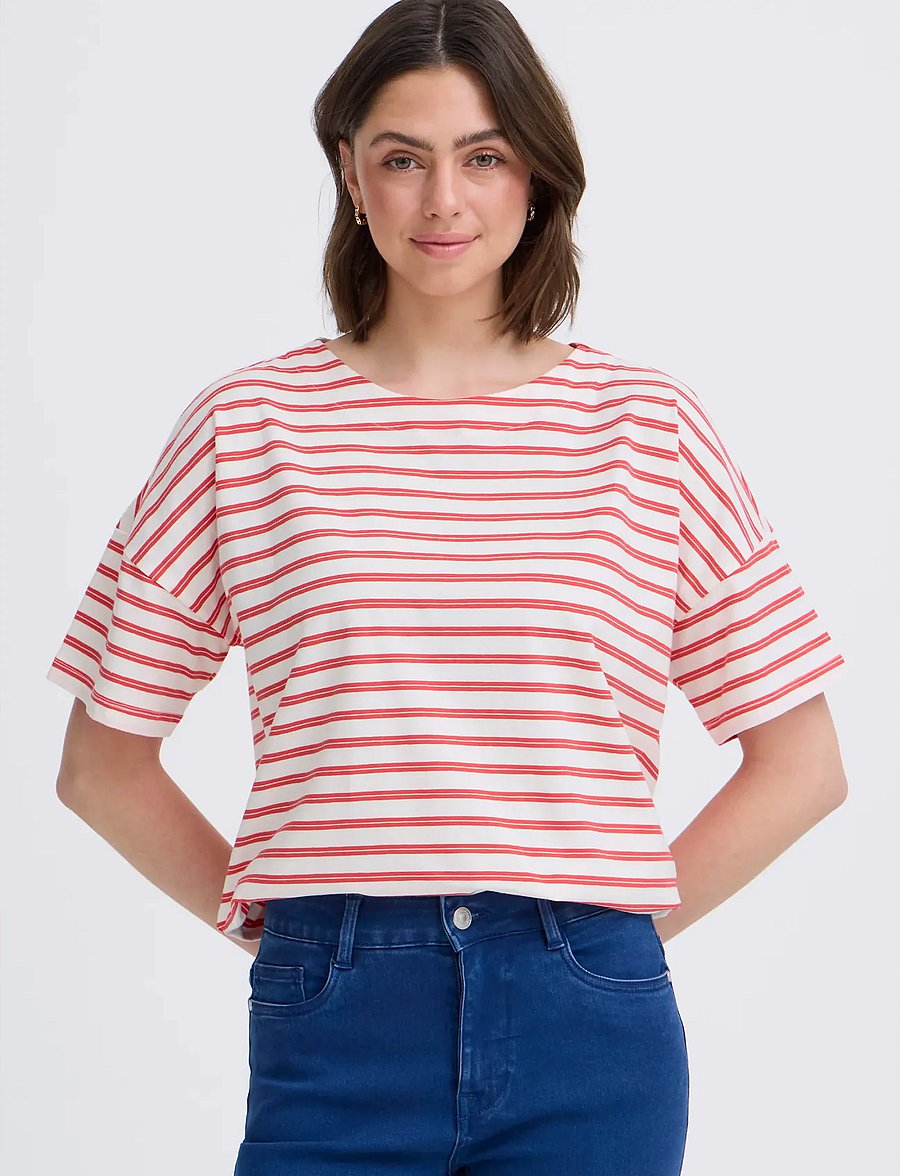 Fransa - FRSIVA TEE 7 - t-shirts - hibiscus twin stripe - 3