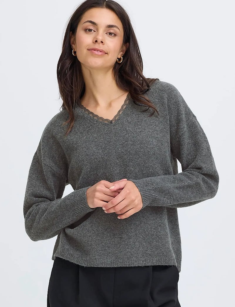 Fransa - FRELLEN PU 1 - stickade tröjor - gray pinstripe melange - 3