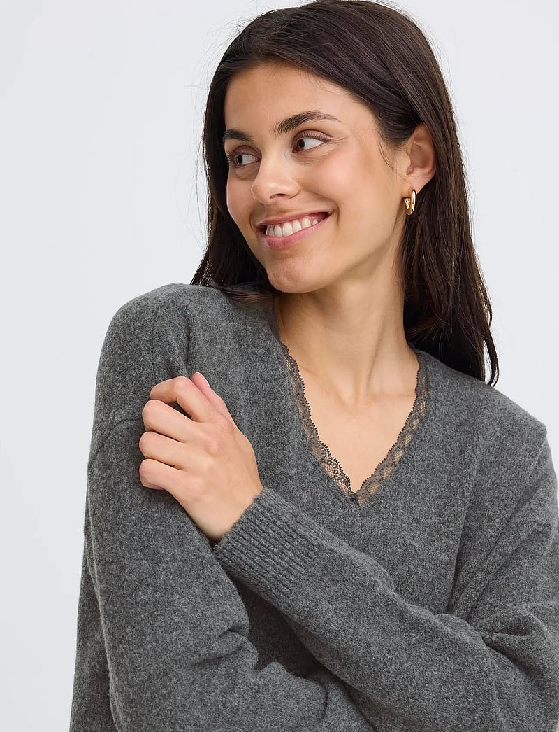 Fransa - FRELLEN PU 1 - stickade tröjor - gray pinstripe melange - 5