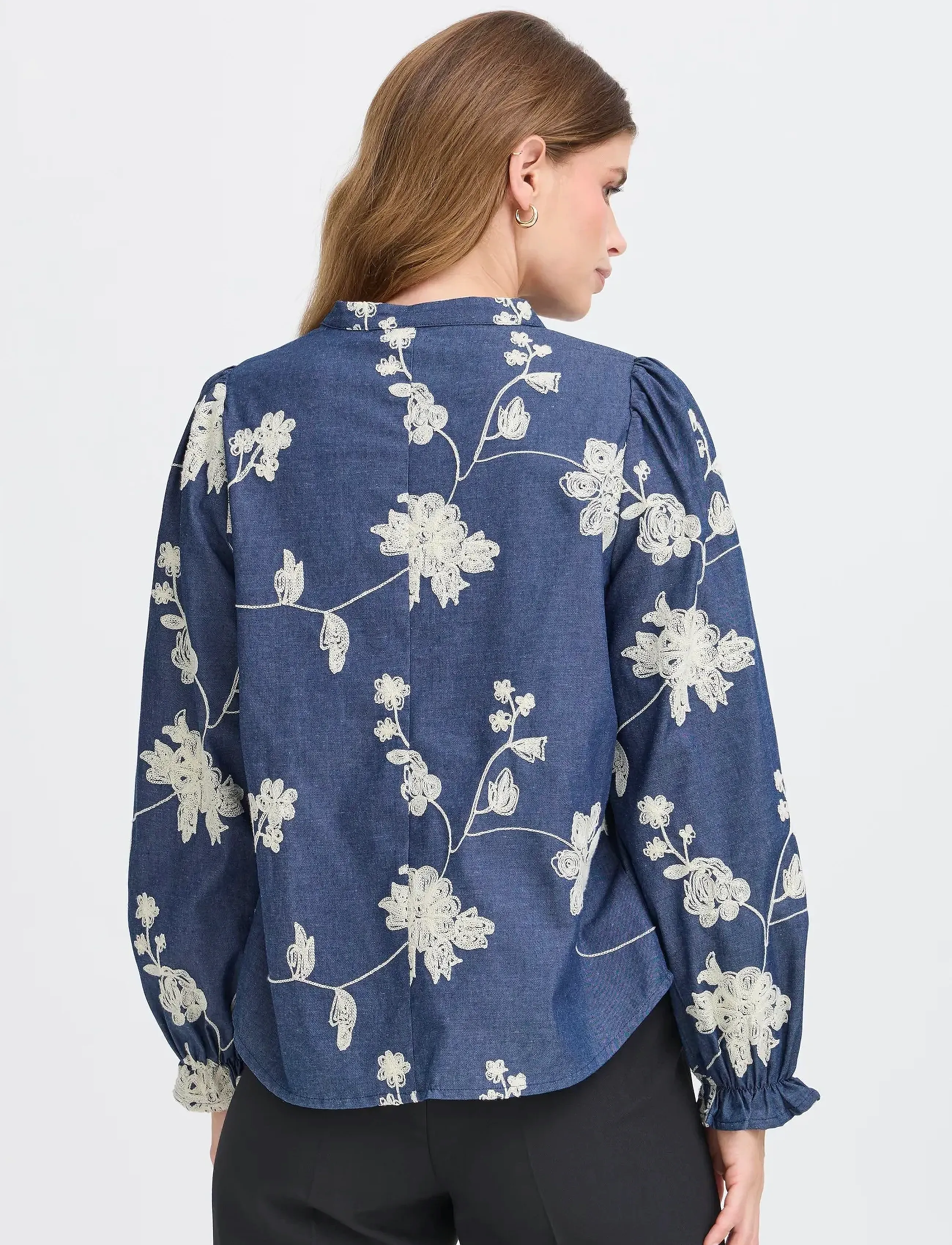 Fransa - FRDARANA BL 1 - langærmede bluser - mid blue emb. - 4