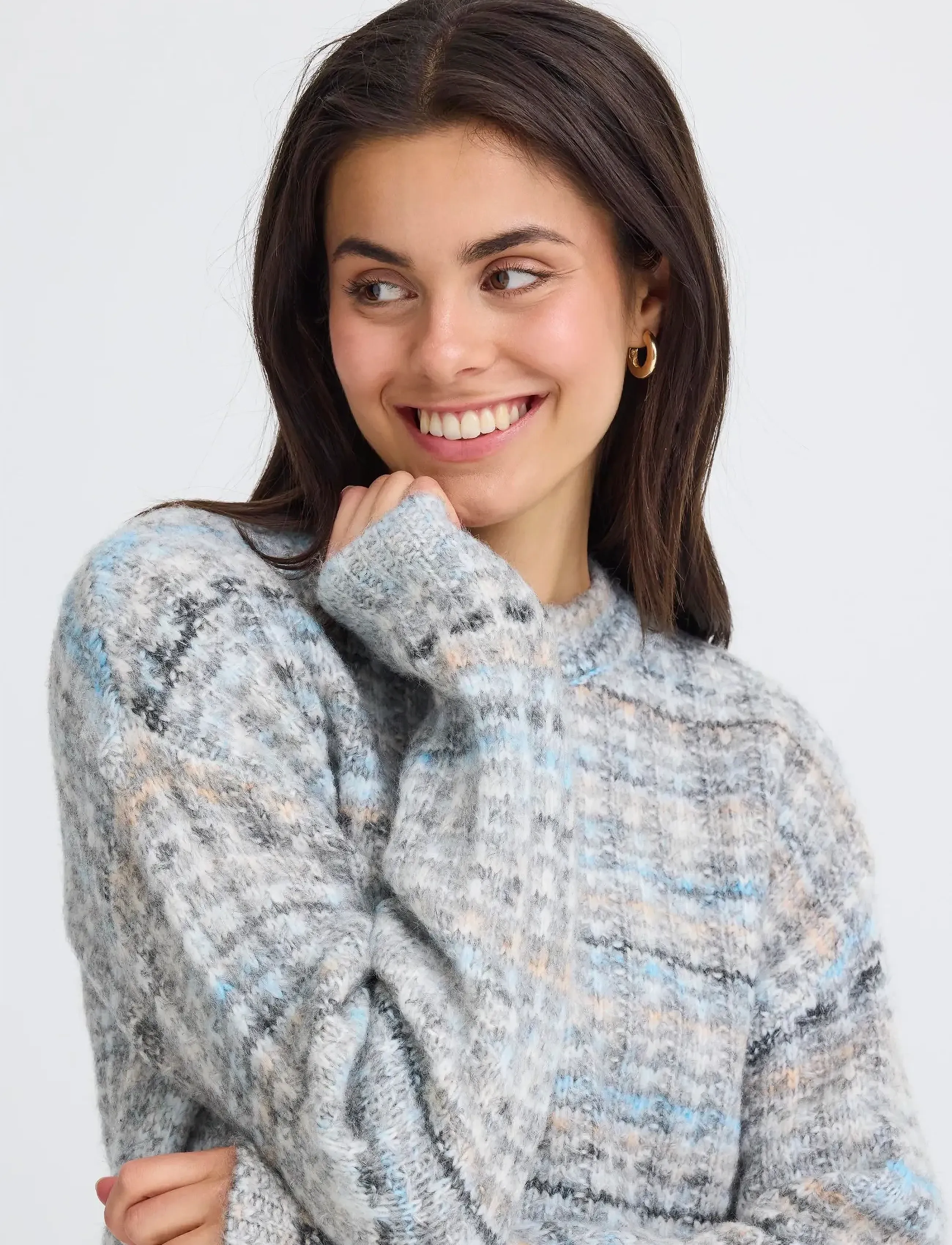 Fransa - FRDORA PU 1 - strikkegensere - light gray mel. multi - 5