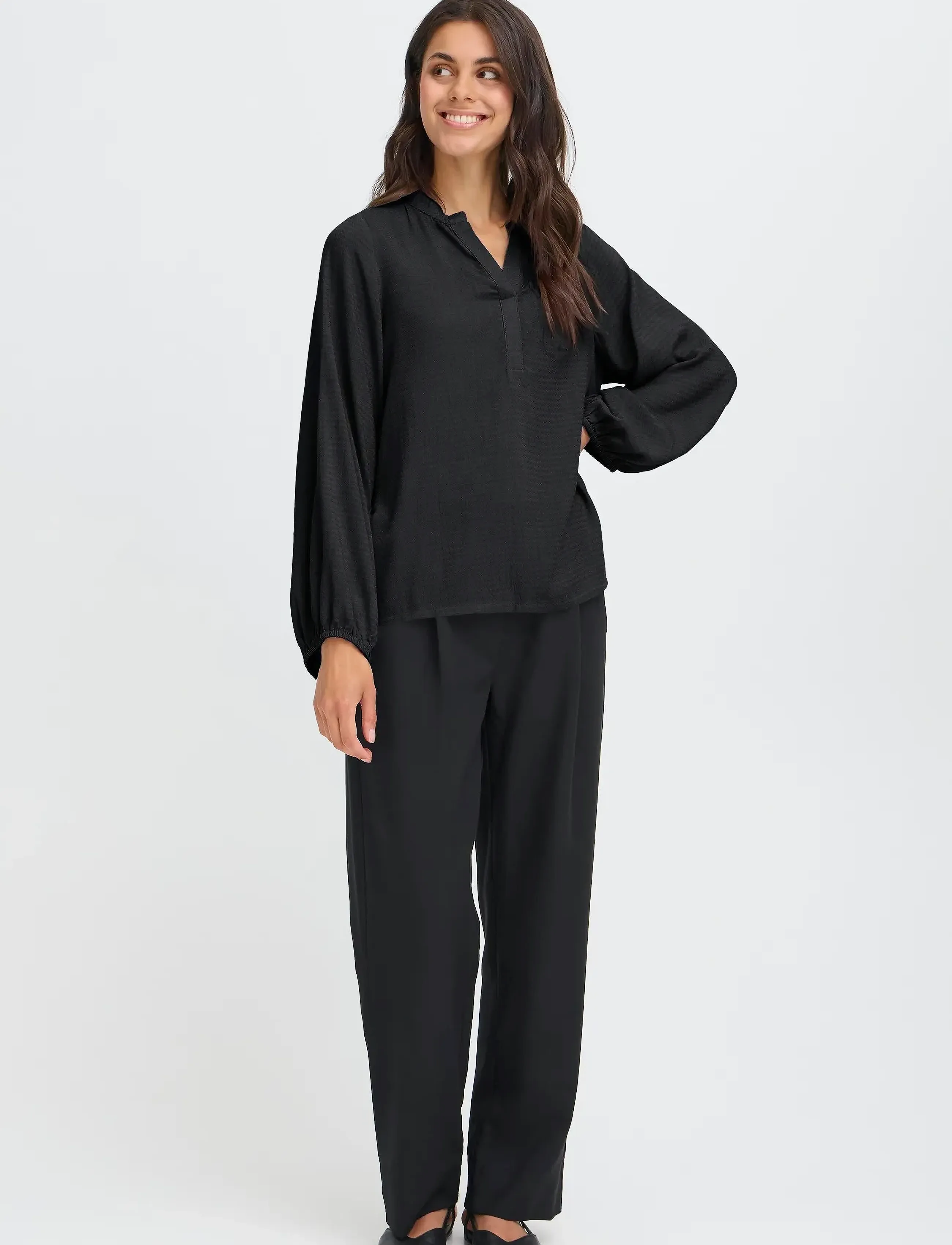 Fransa Frhida Bl 1, Kvinder, V-Hals Bluse, Sort, Str: L