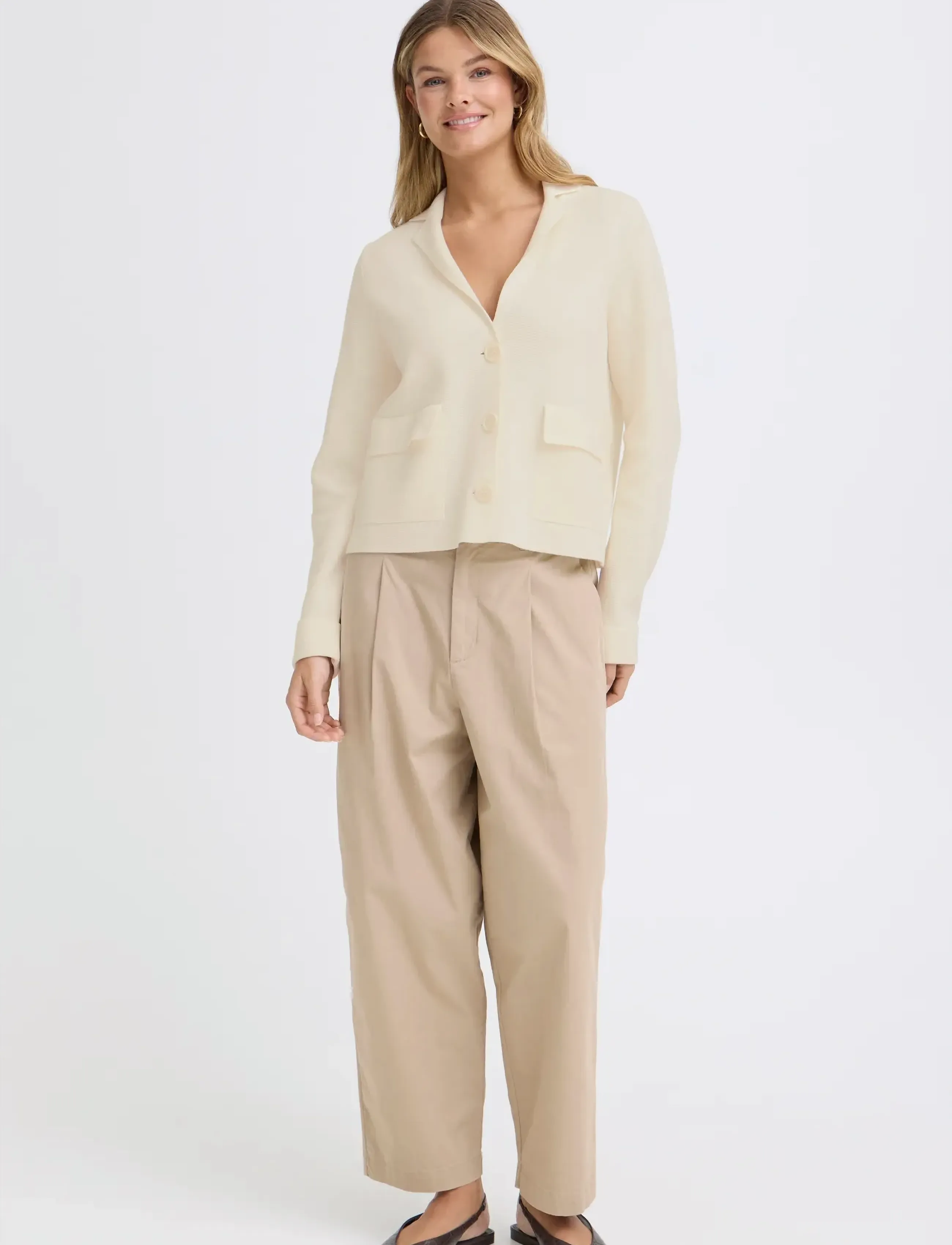 Fransa Frita Car 10, Kvinder, Strikket Blazer, Cream, Str: S