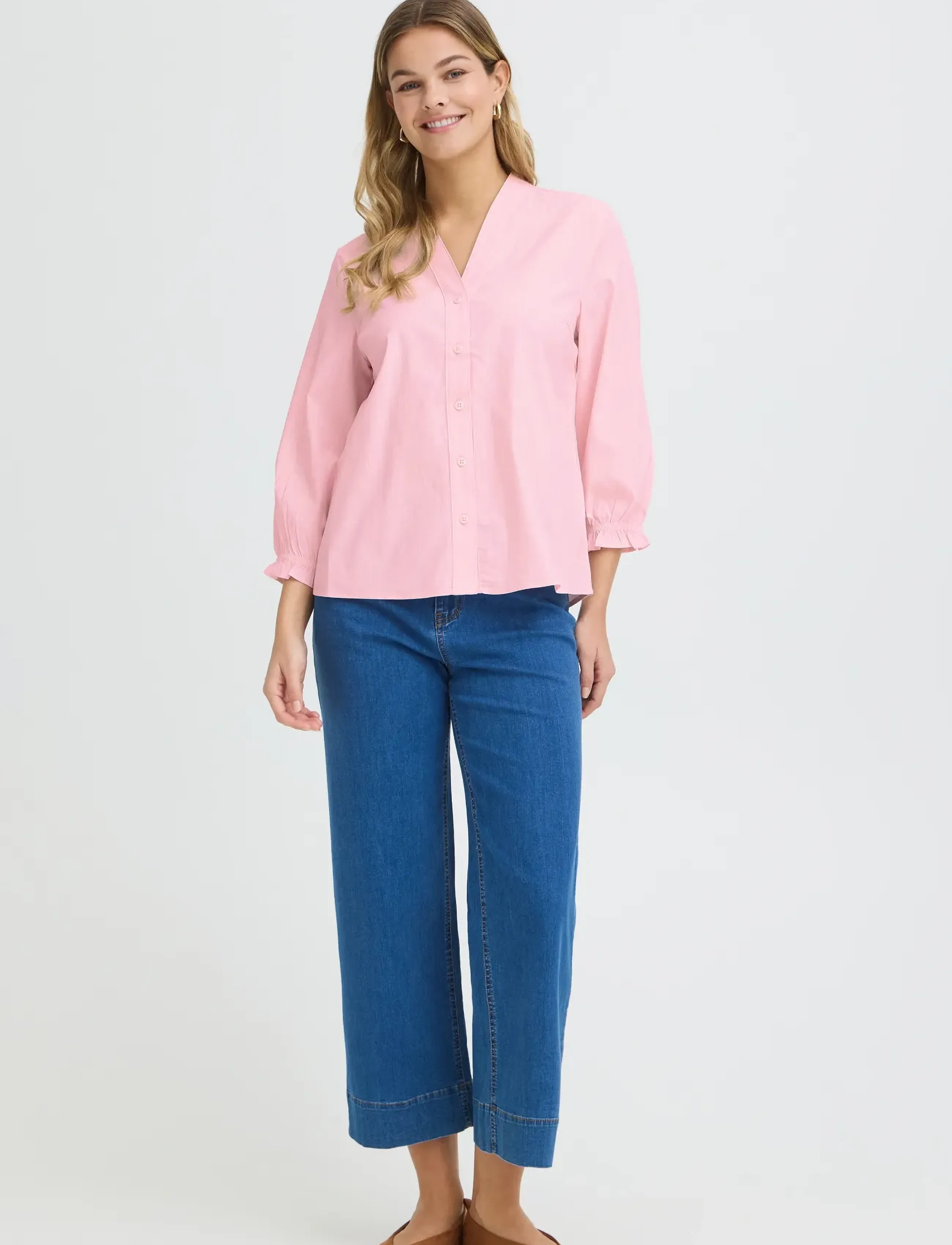 Fransa Frzane Sh 2, Kvinder, V-Hals Bluse, Pink, Str: XXL