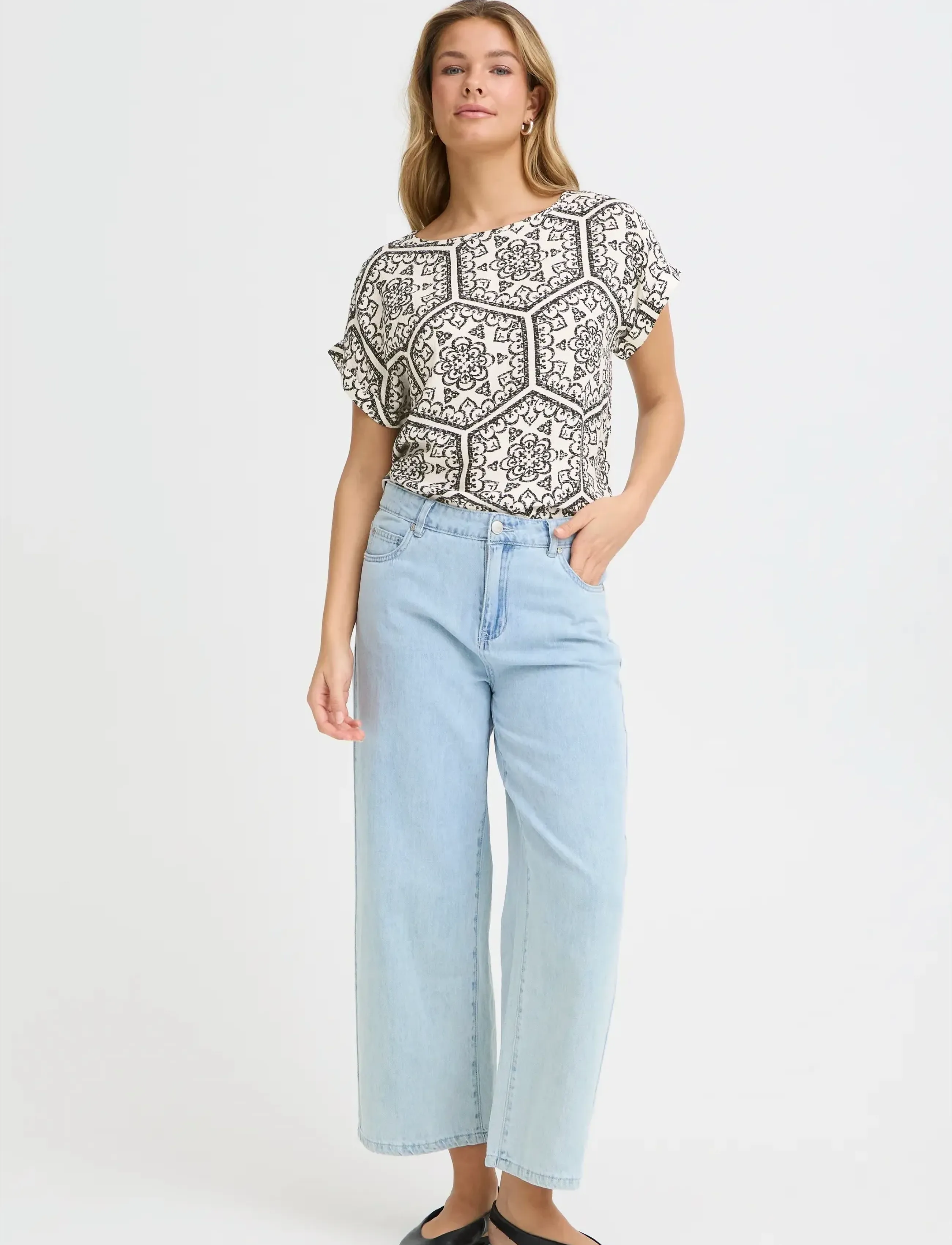 Fransa FROLINE BL 7 - Pluusid - BLACK BOHO ART / cream