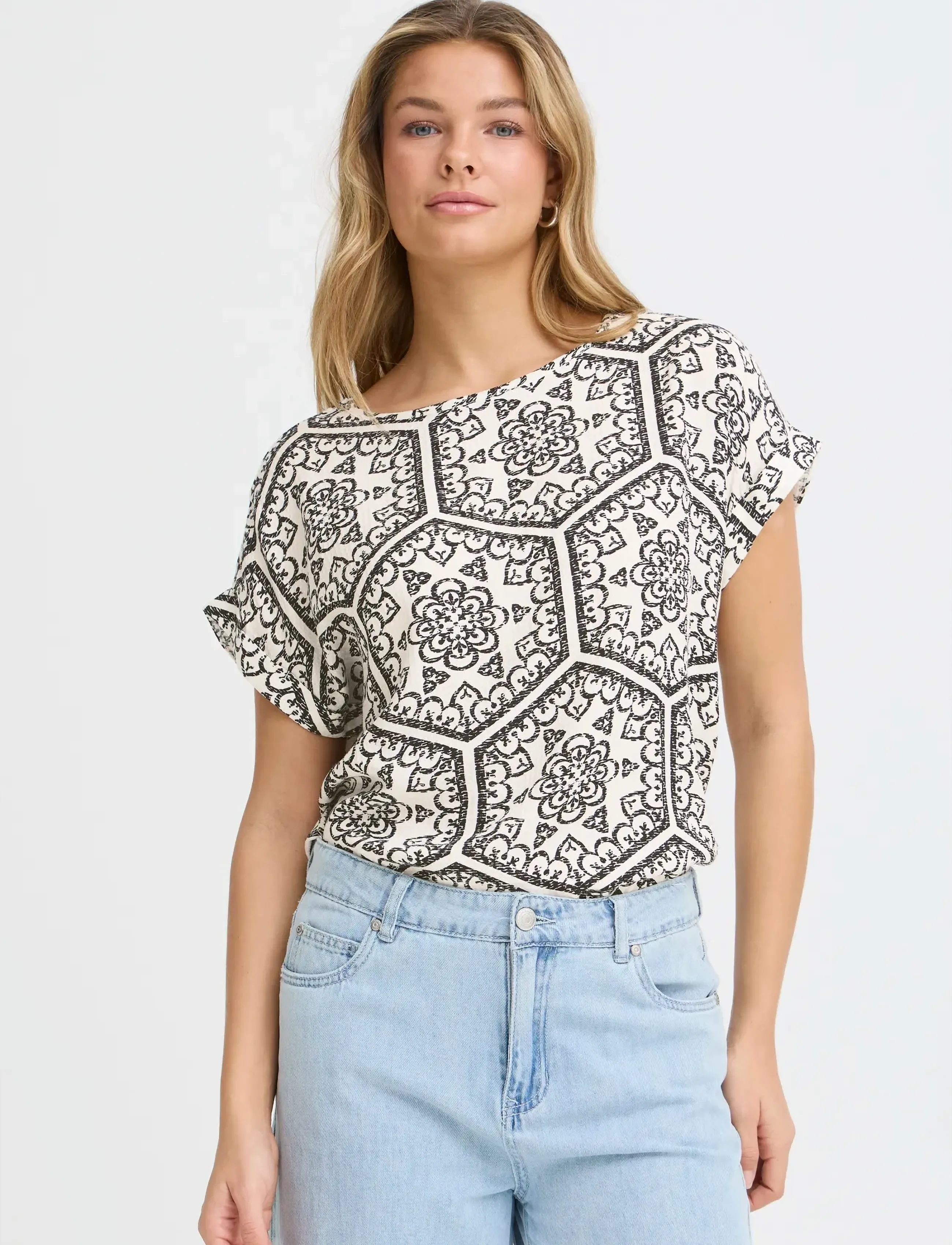 Fransa - FROLINE BL 7 - lühikeste varrukatega pluusid - black boho art - 3