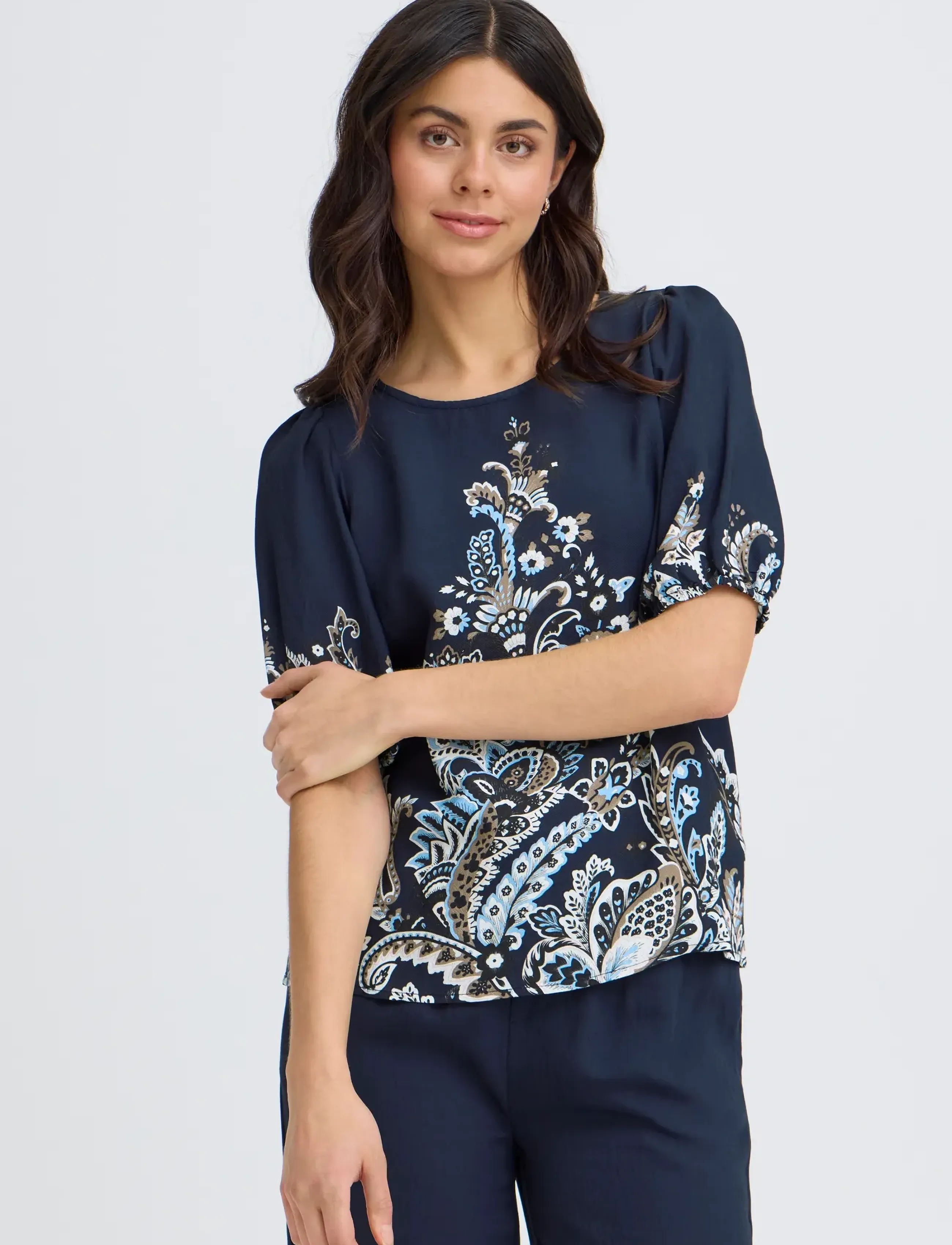 Fransa - FRADARA BL 4 - kurzärmelige blusen - navy blazer paisley - 3