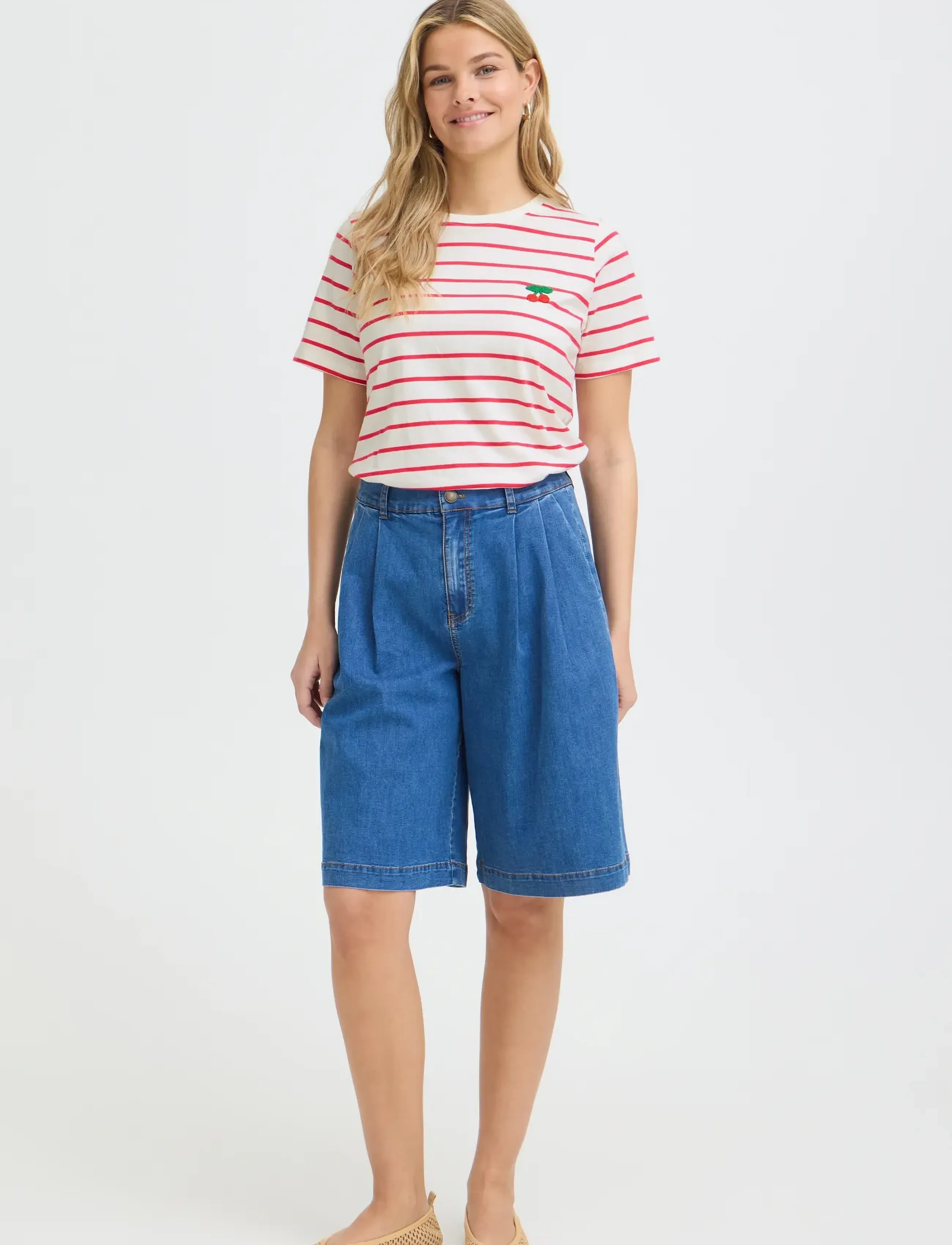 Fransa FRTIANA TEE 1 - T-shirts & Toppar - V. PINK STRIPE CHERRYS / red