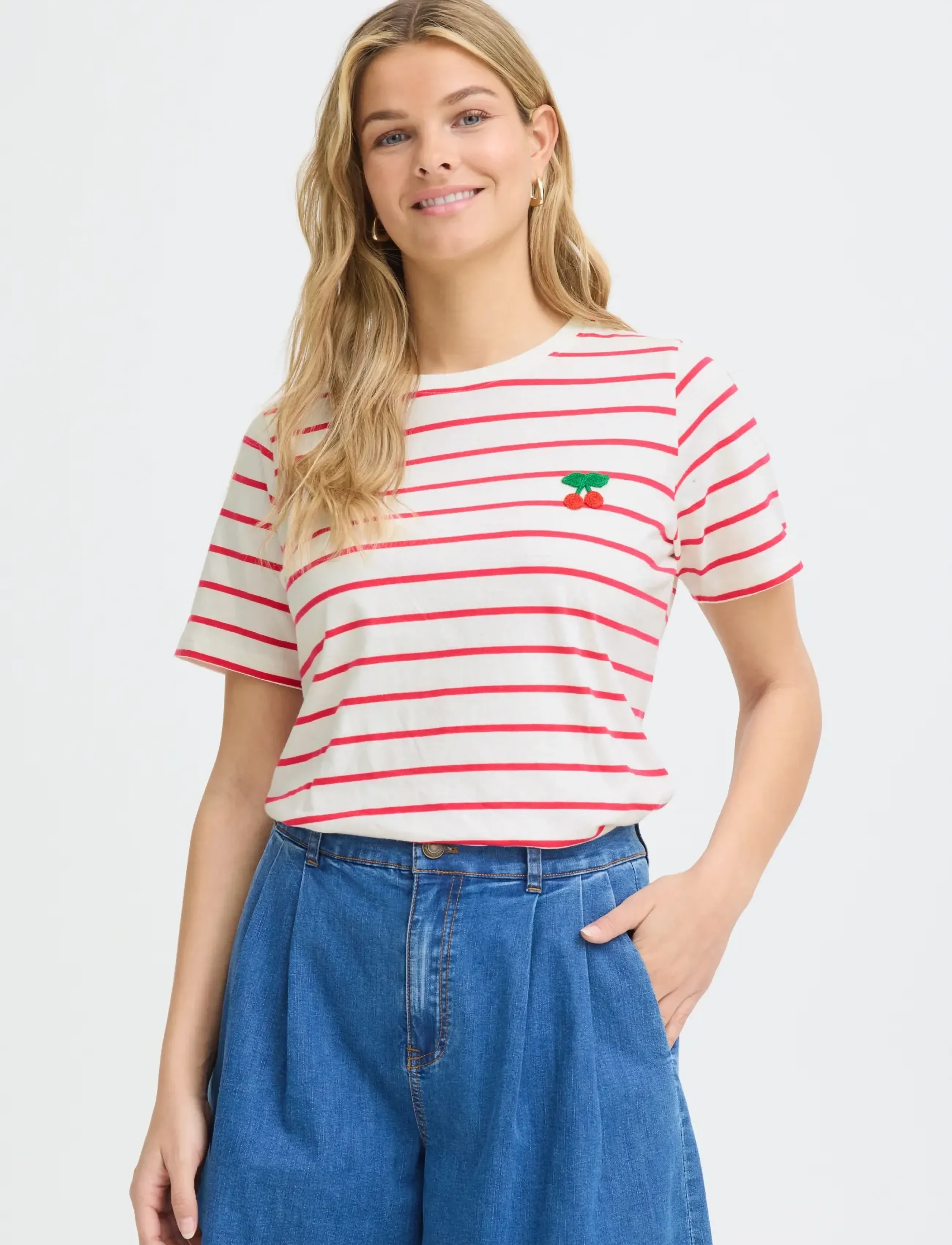 Fransa - FRTIANA TEE 1 - t-shirts - v. pink stripe cherrys - 3