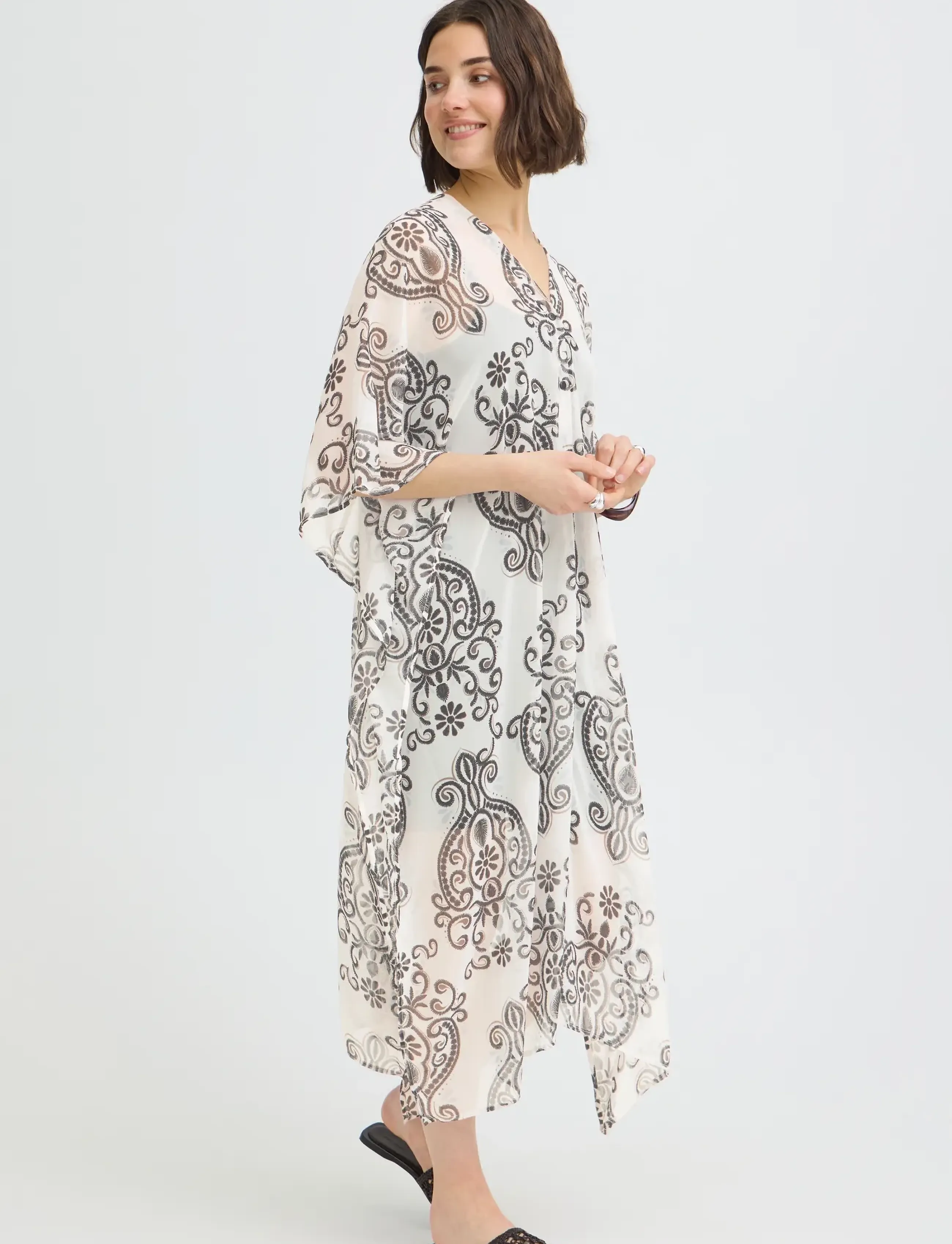 Fransa - FRNATALA KAFTAN 1 - vasaras kleitas - boho muse white w. black - 3