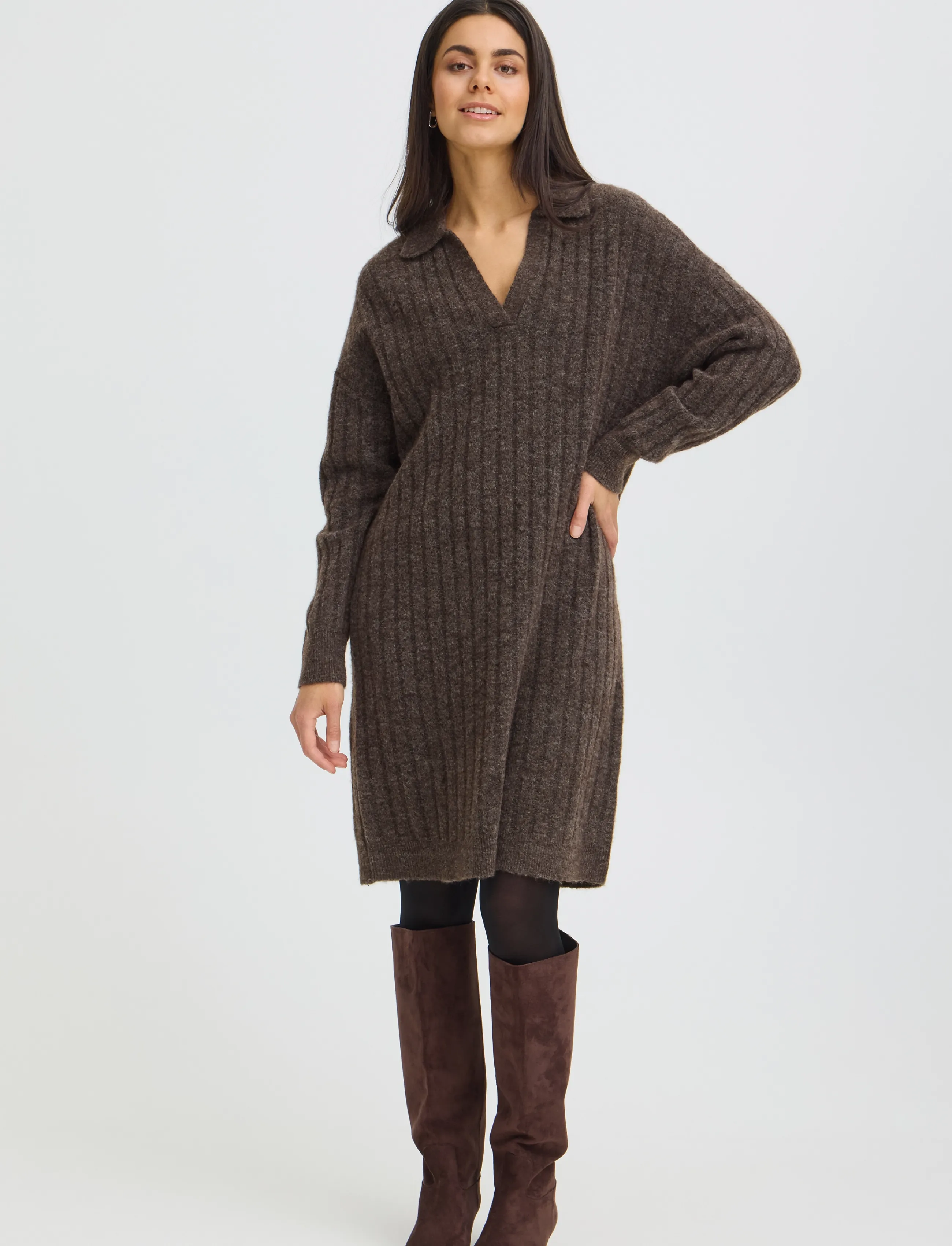Fransa FRSANNY DR 7 - Strickkleider - HOT FUDGE MELANGE / brown