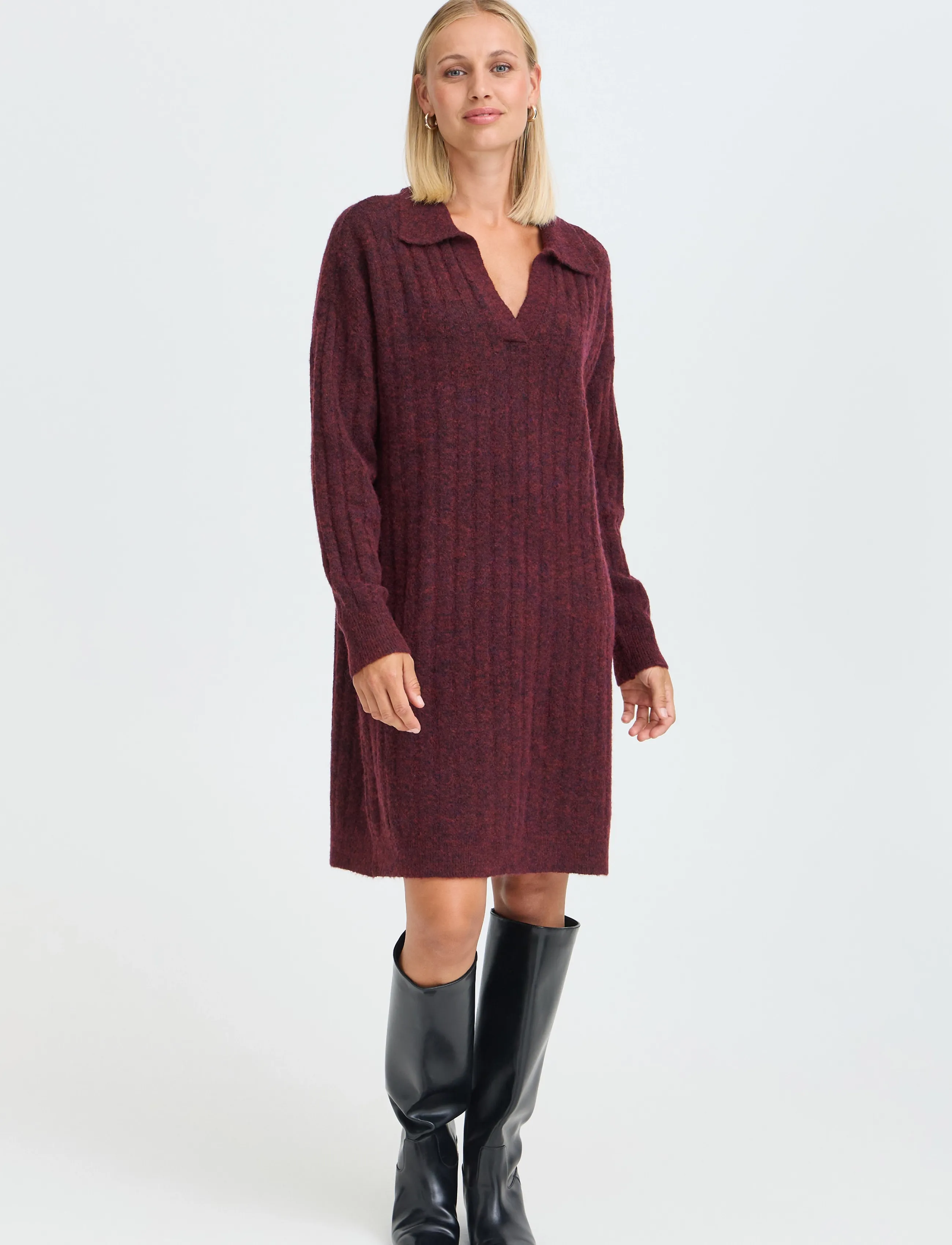 Fransa FRSANNY DR 7 - Strickkleider - PORT ROYALE MELANGE / burgundy