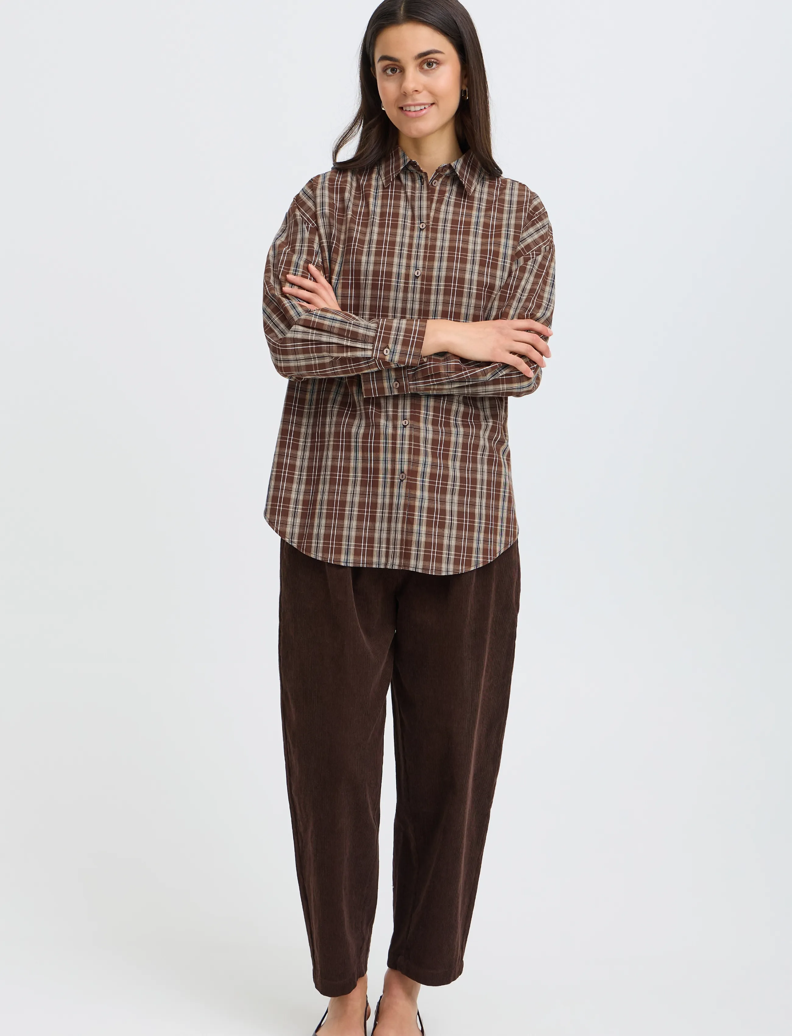 Fransa FRELARAS SH 1 - T-shirts & Tops - HOT FUDGE CHECK / brown