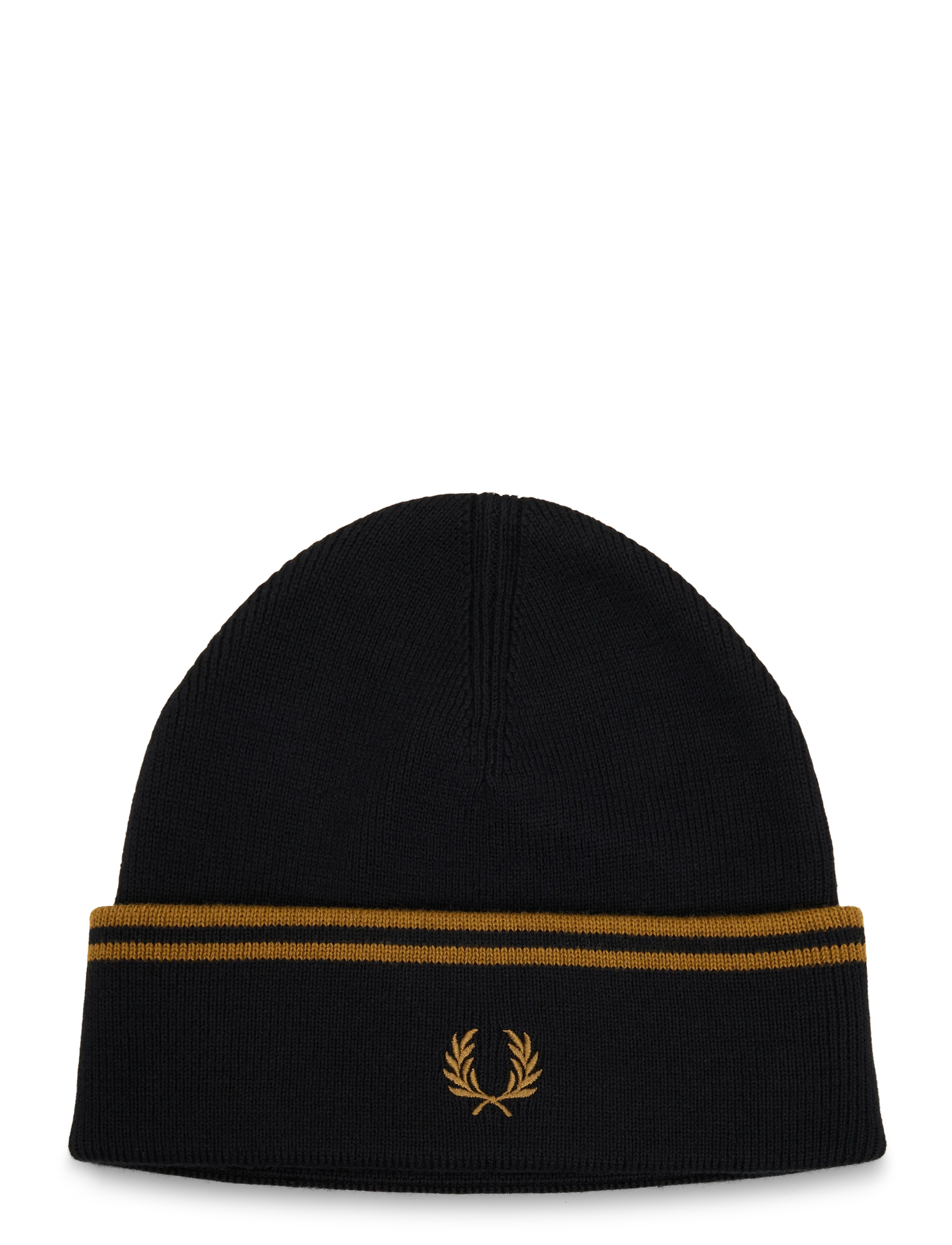 Fred Perry TWIN TIPPED MERINO WOOL BEANIE - Accessoarer - BLACK/DK CARAMEL / black